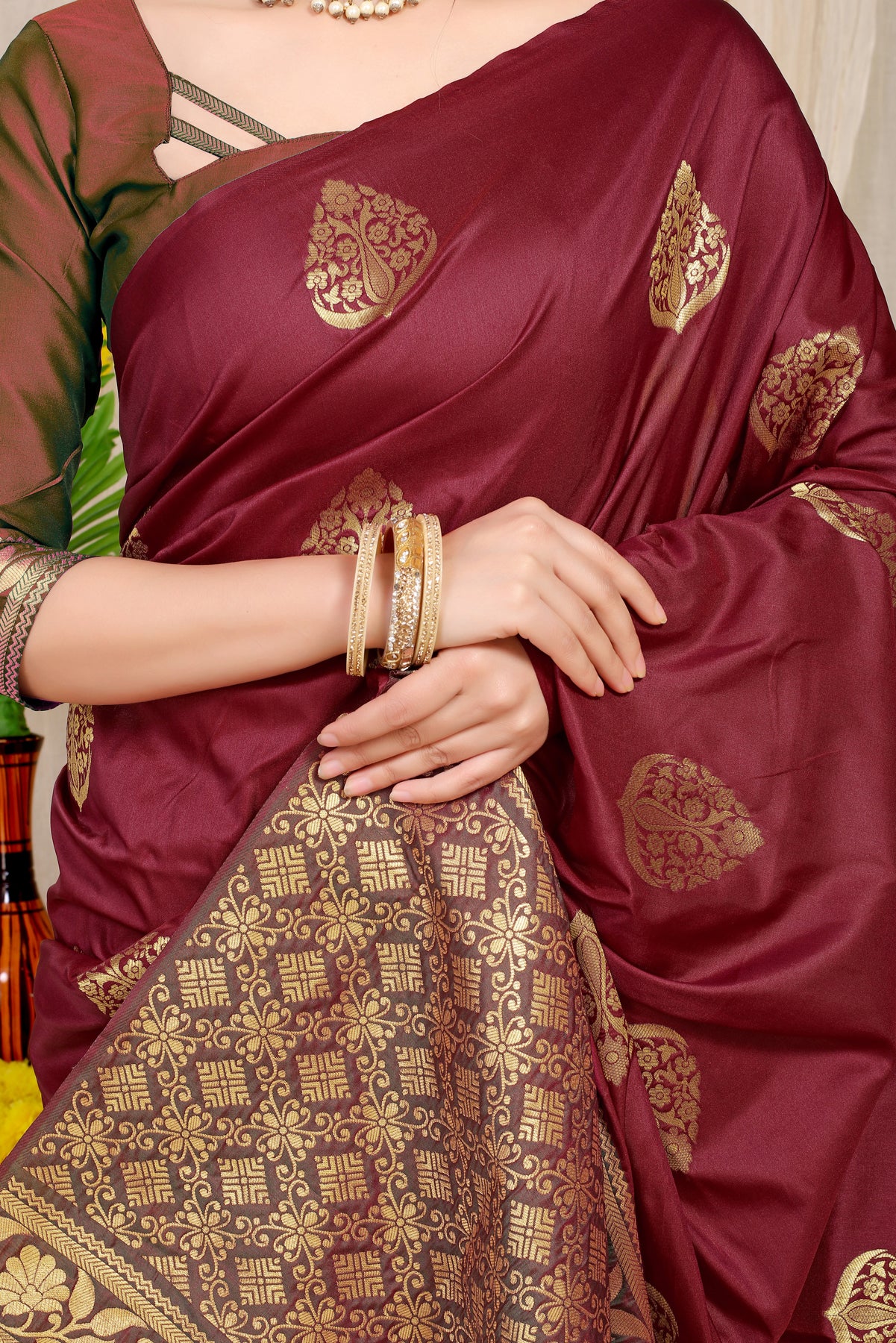 Maroon Kanchipuram Pattu Silk Saree