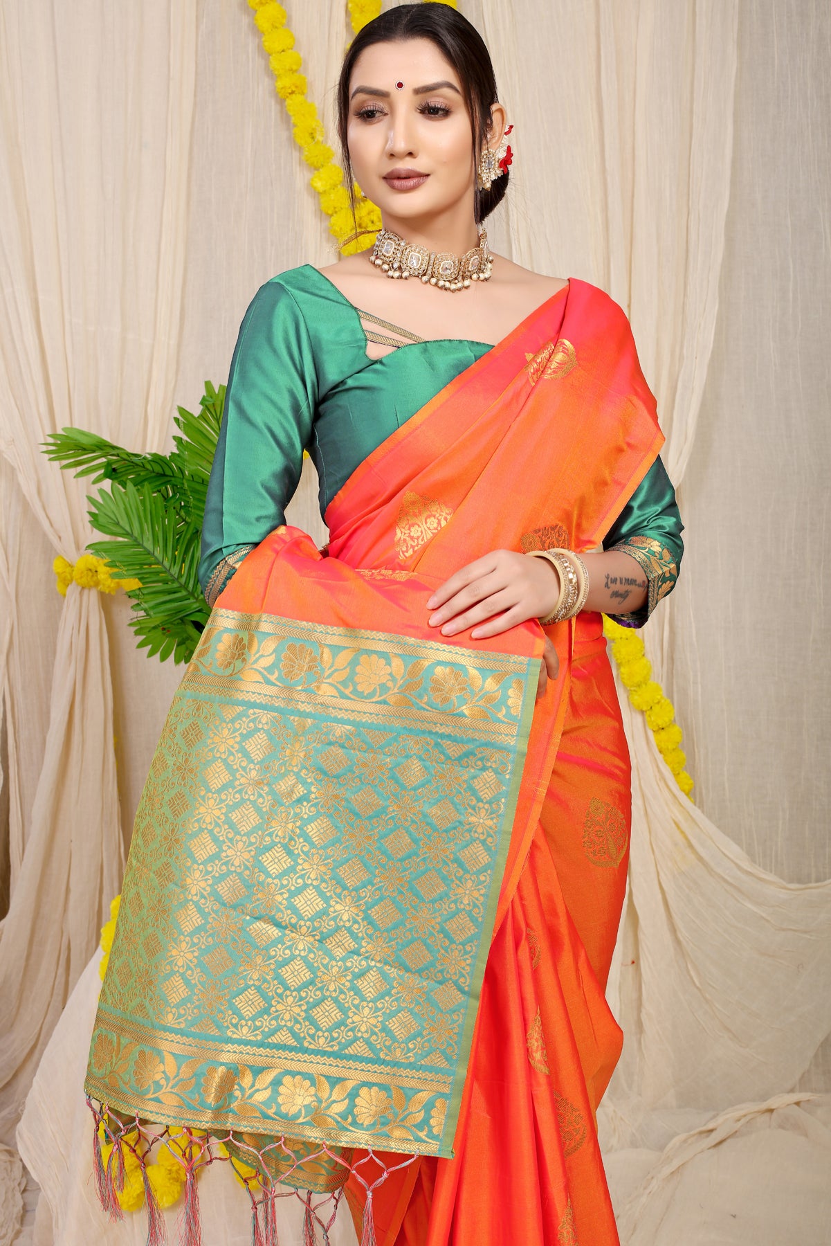 Peach Kanchipuram Pattu Silk Saree