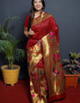 Red Jacquard Weaving Soft Silk Maharashtrian Paithani Saree