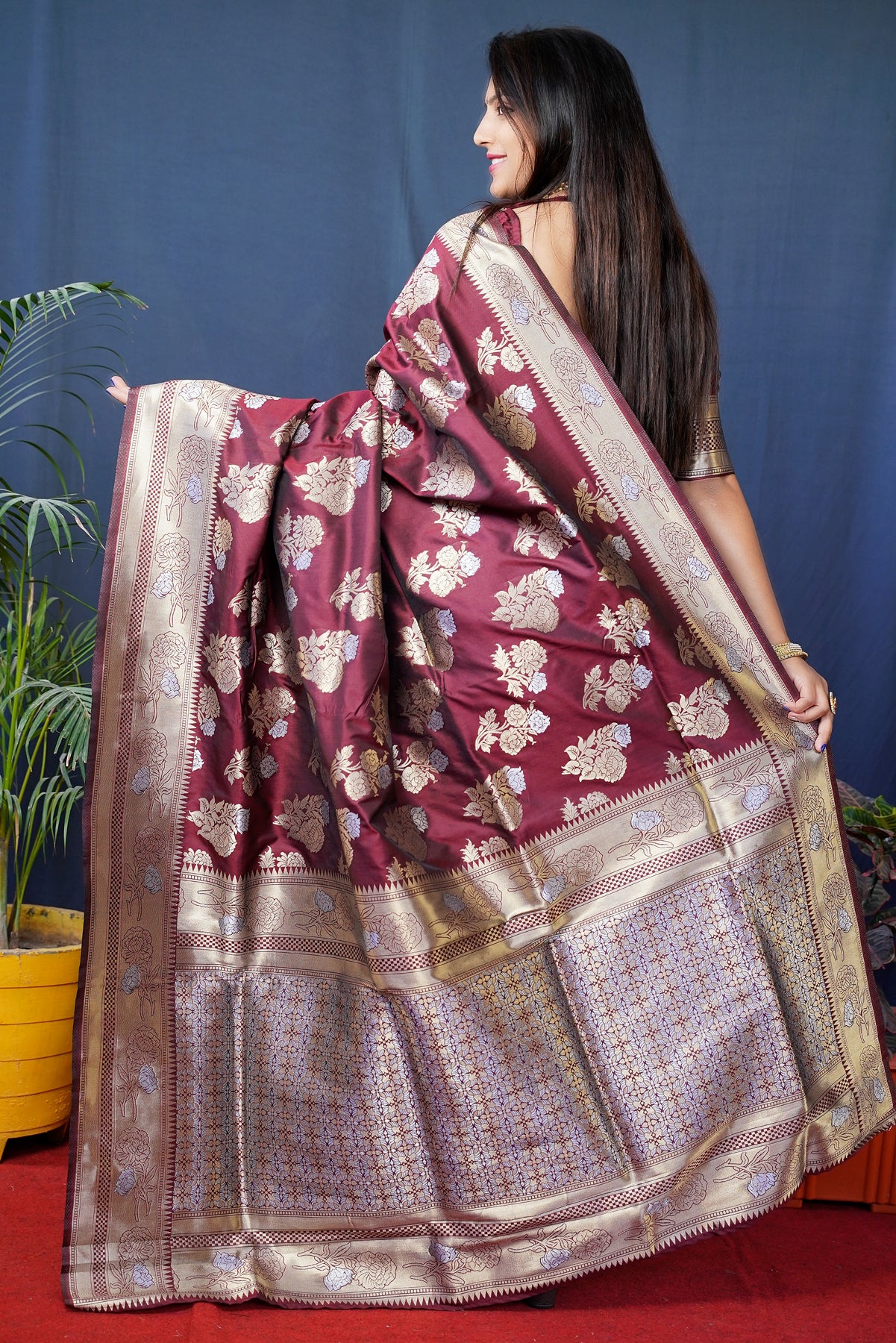 Maroon Pure Handloom Banarasi Silk Saree