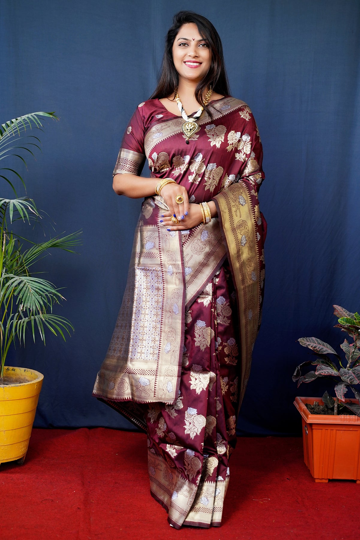 Maroon Pure Handloom Banarasi Silk Saree