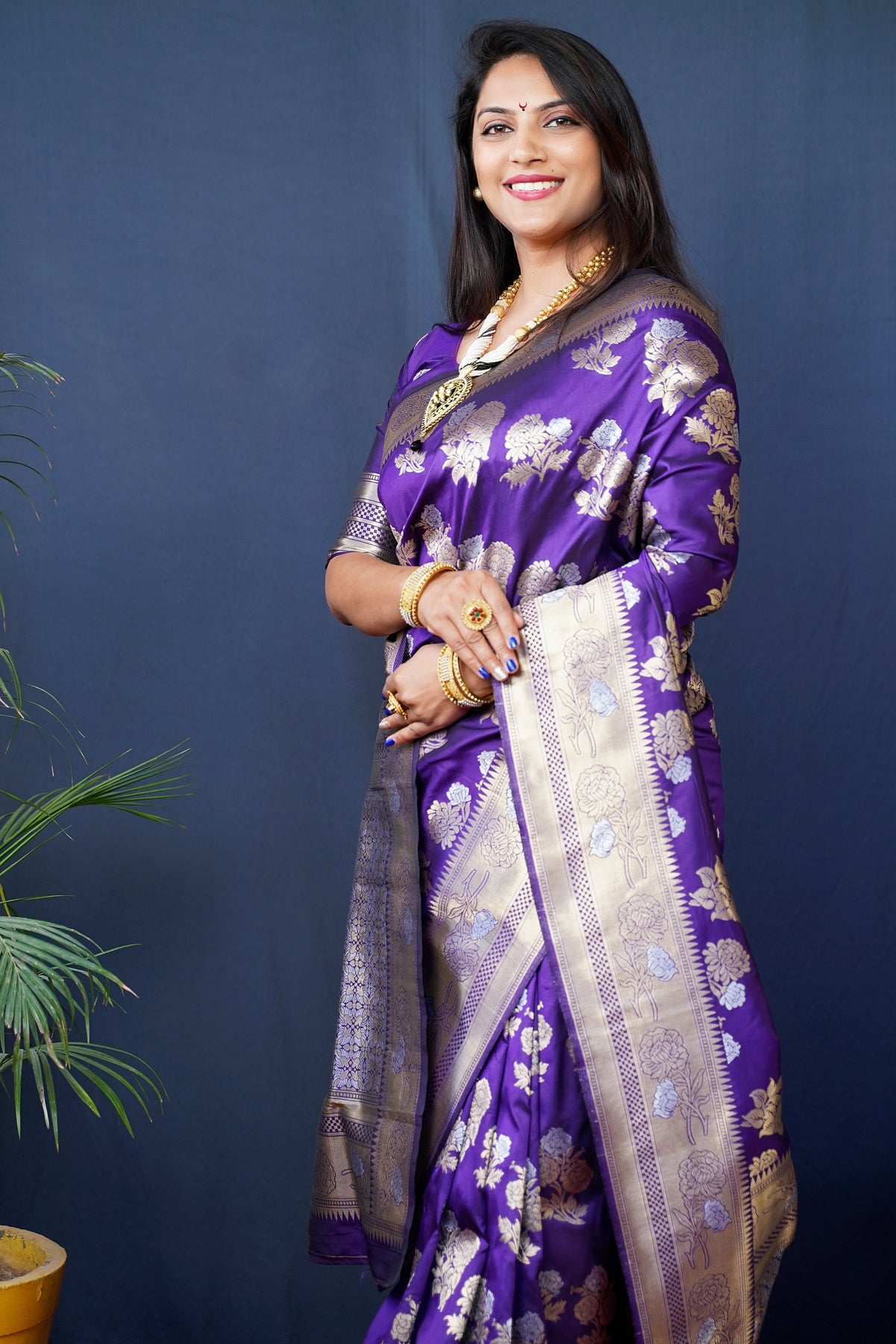 Purple Pure Handloom Banarasi Silk Saree