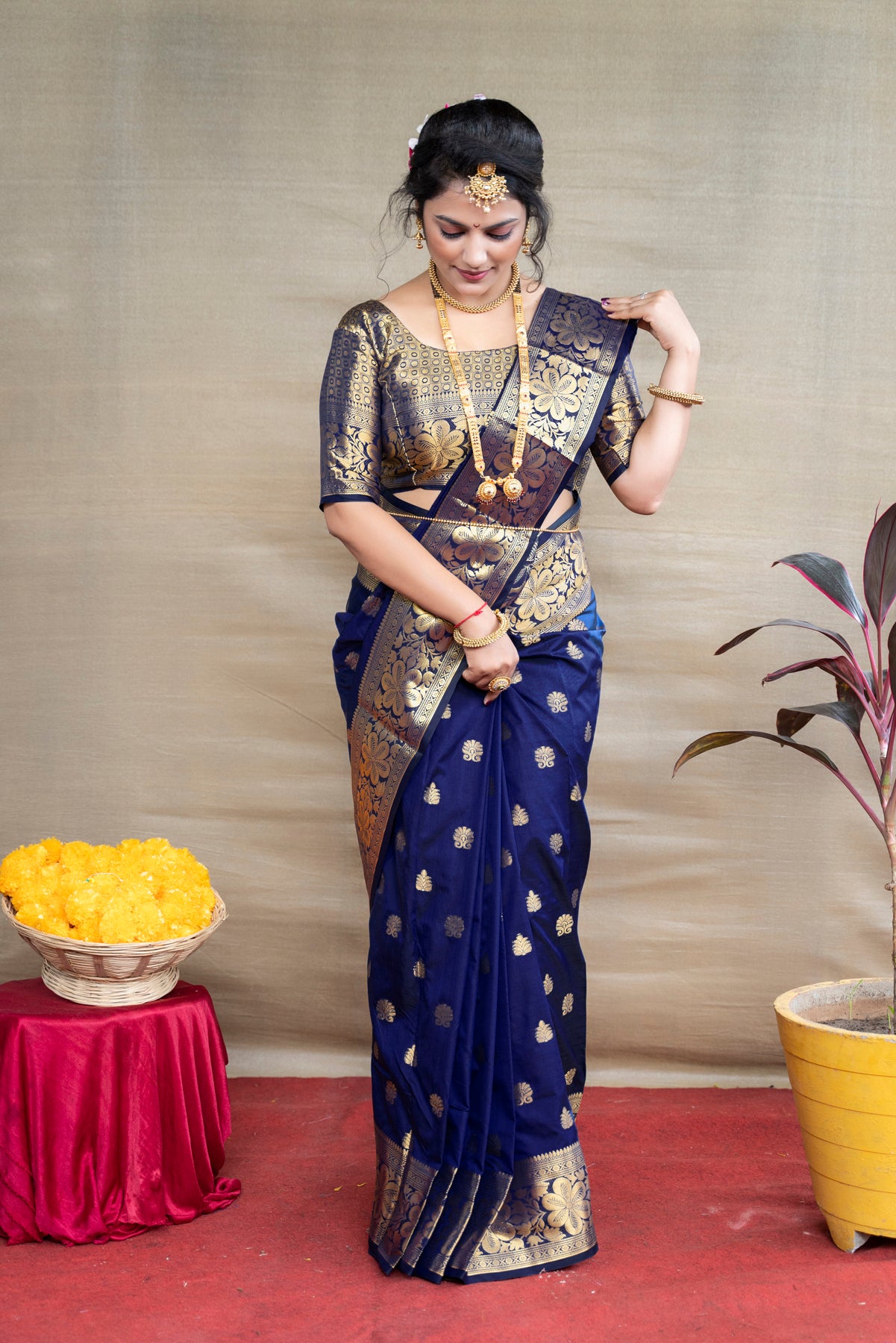 Navy Blue Silk Banarasi Saree