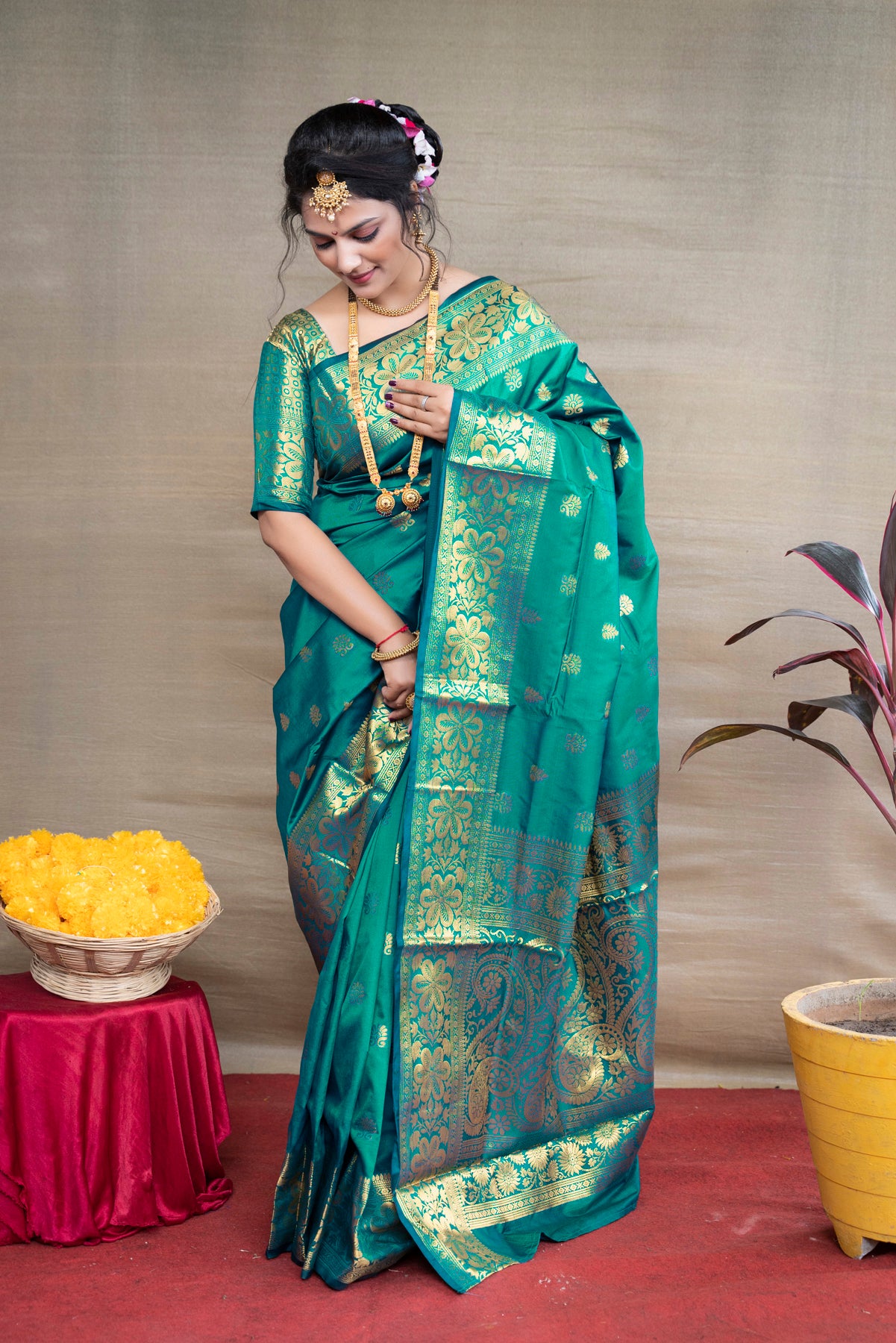 Shop Teal Green Organza Zari Saree Festive Wear Online at Best Price |  Cbazaar