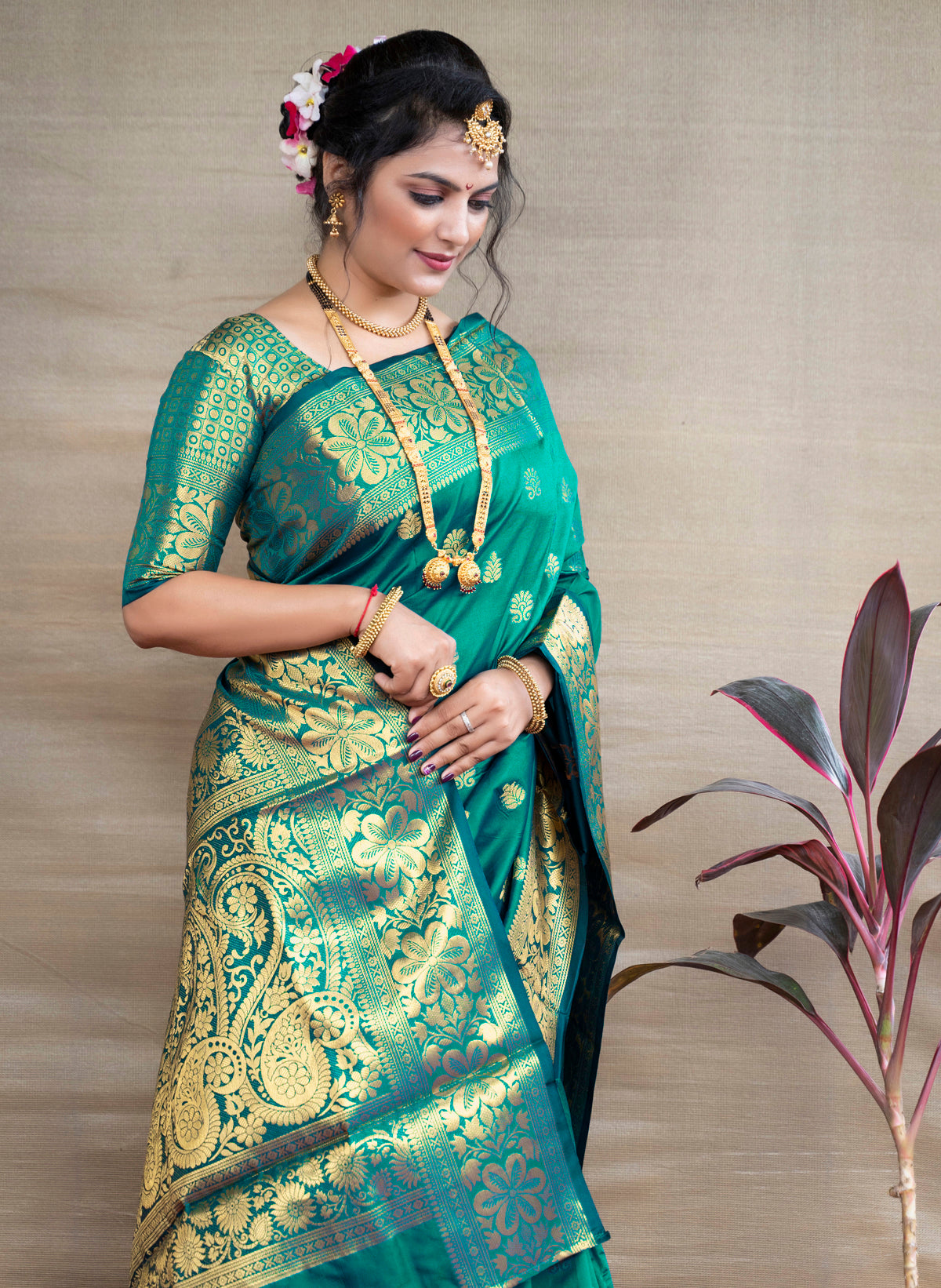 Teal Soft Silk Banarasi Saree