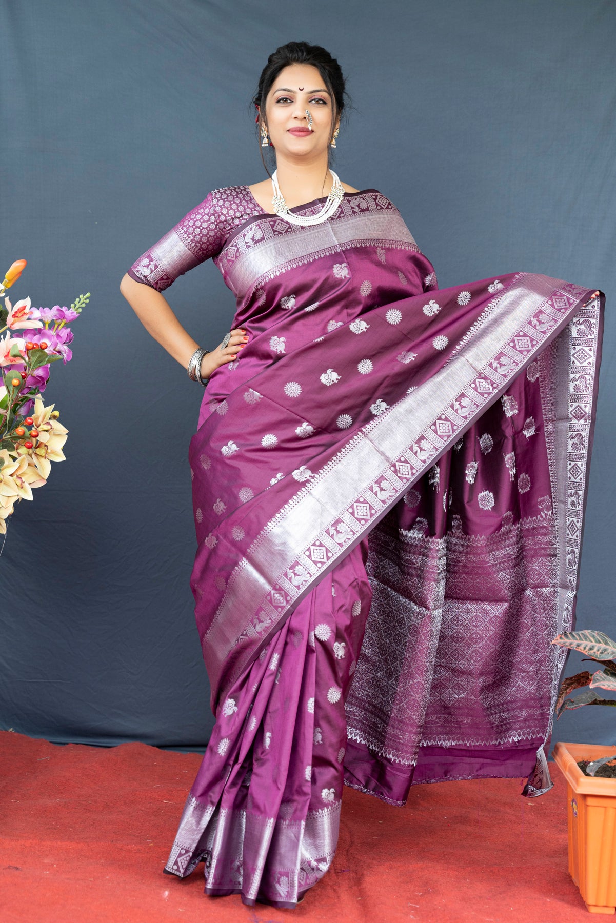 Wine Soft Weaving Banarasi Silk Saree