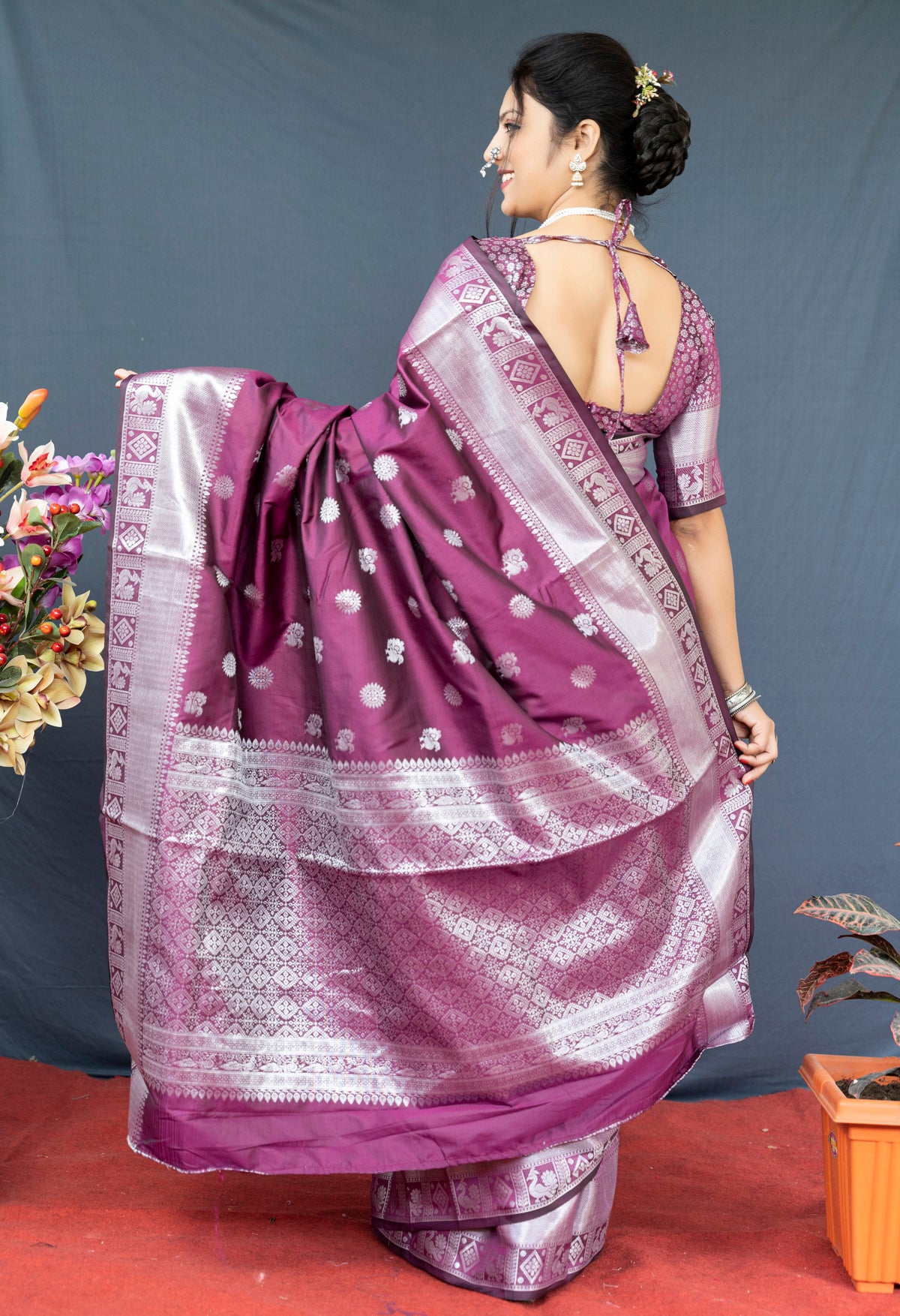 Wine Soft Weaving Banarasi Silk Saree