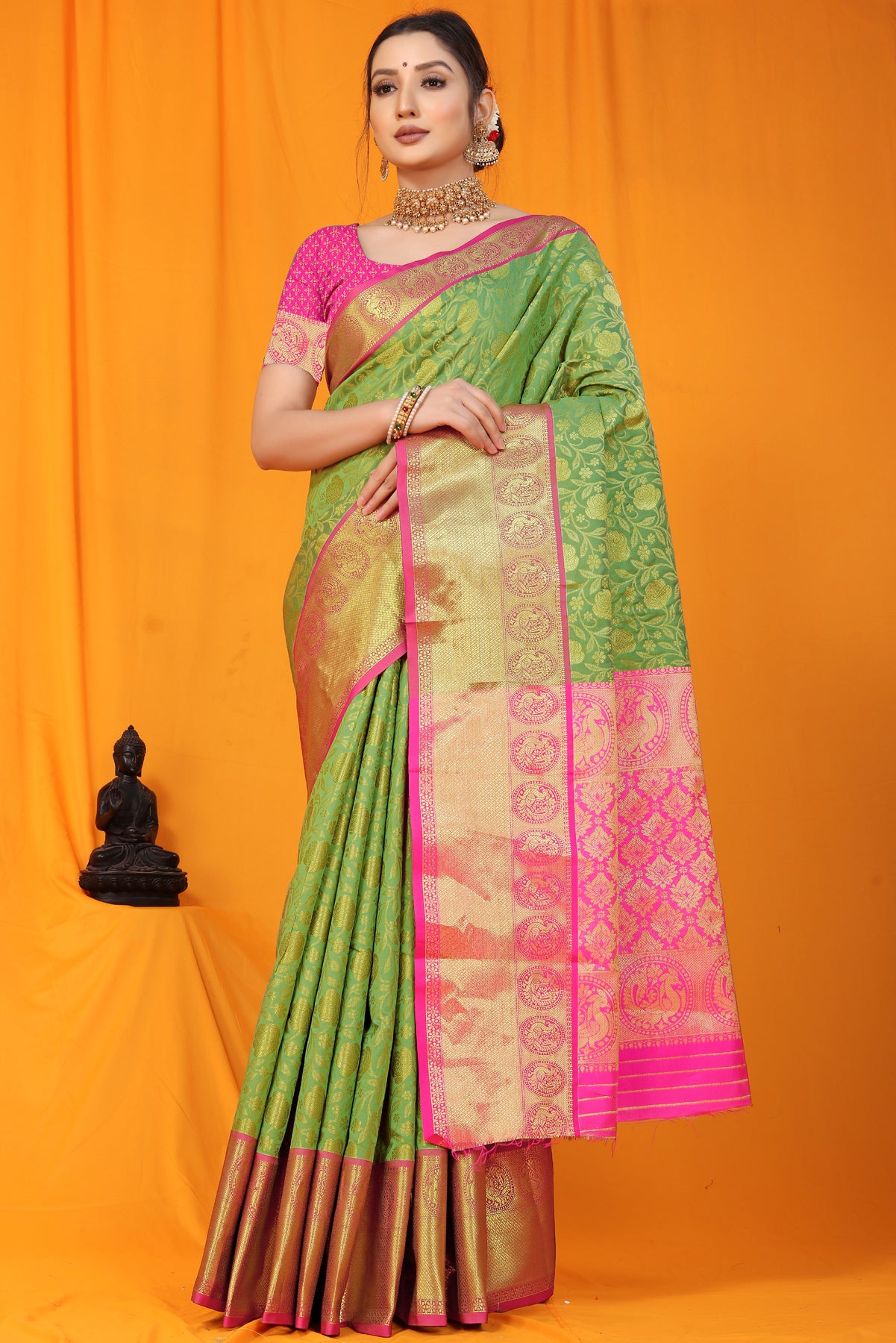 Sea Green Kanchipuram Pattu Silk Saree