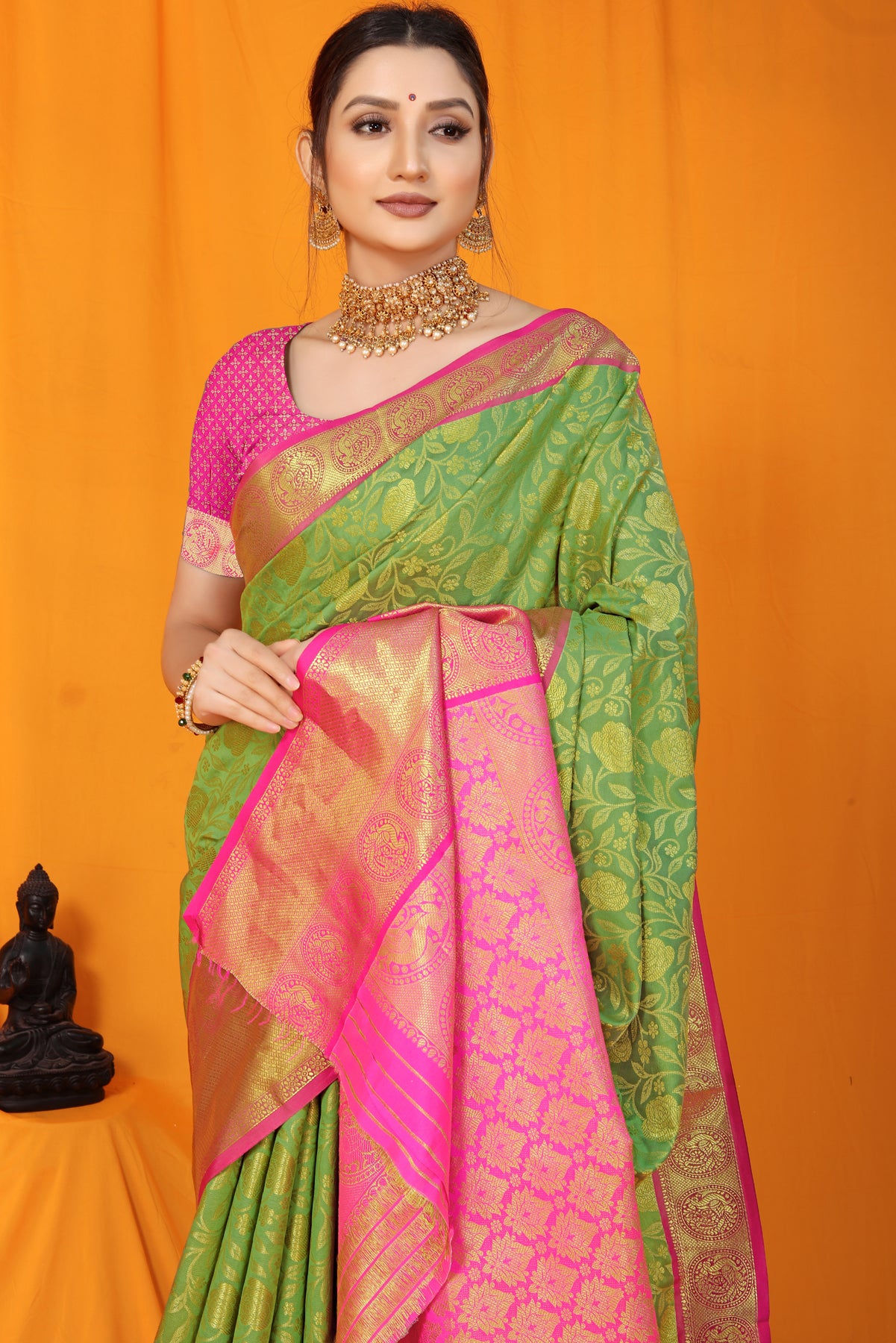 Sea Green Kanchipuram Pattu Silk Saree