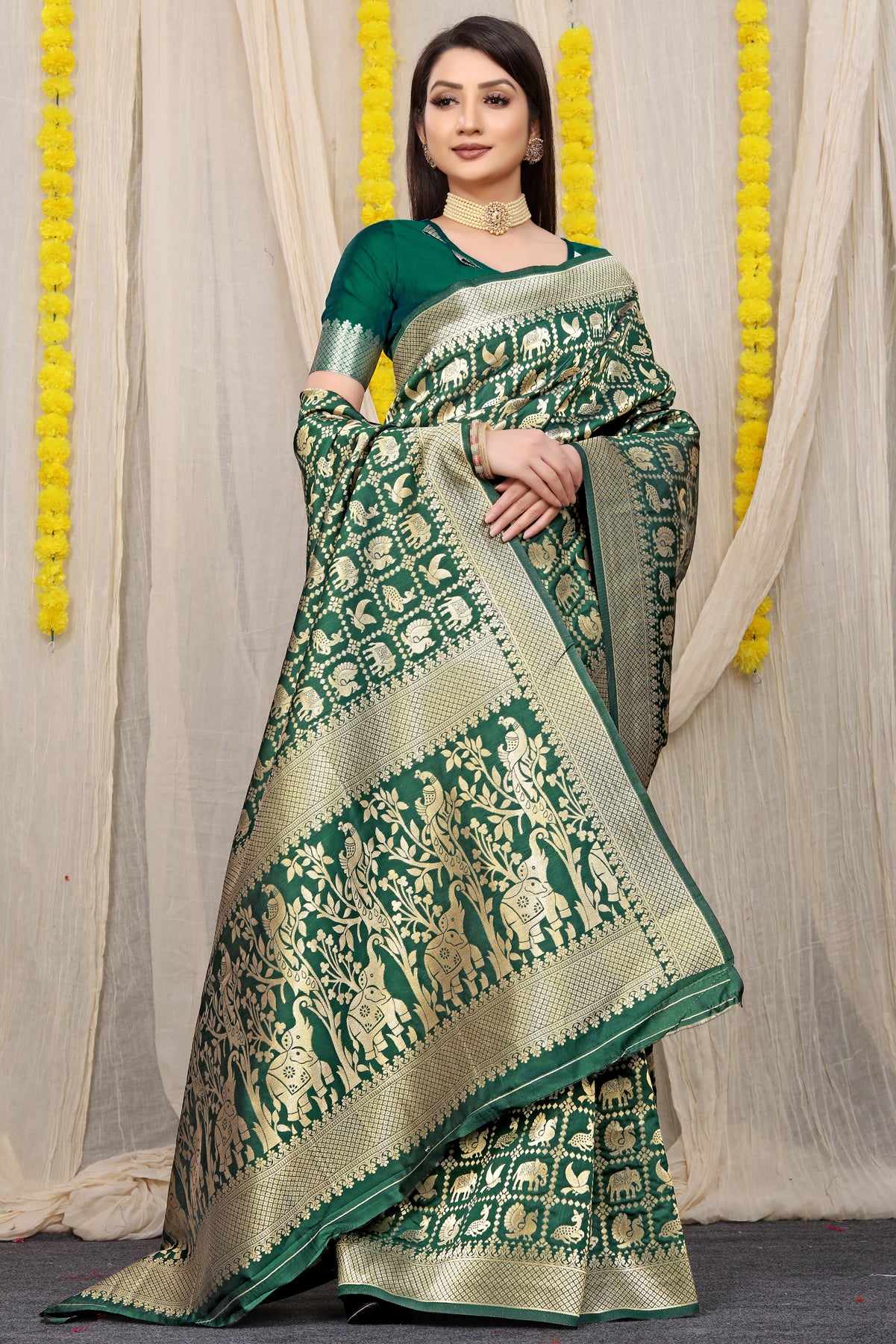 Green Paithani Silk Saree With Zari Weaving Banarasi Silk Saree