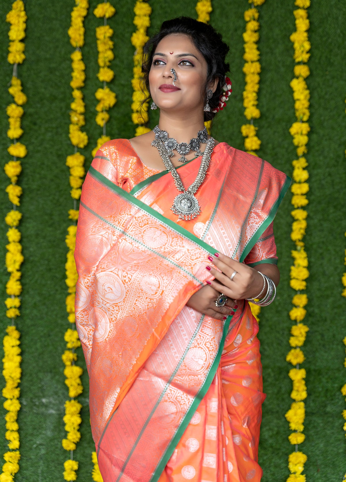 Orange Soft Handloom Linen Silk Weaving Silk Saree