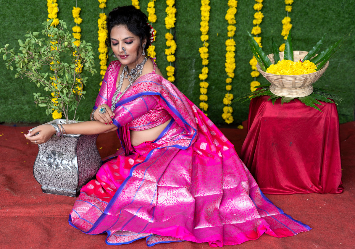 Pink Soft Handloom Linen Silk Weaving Silk Saree