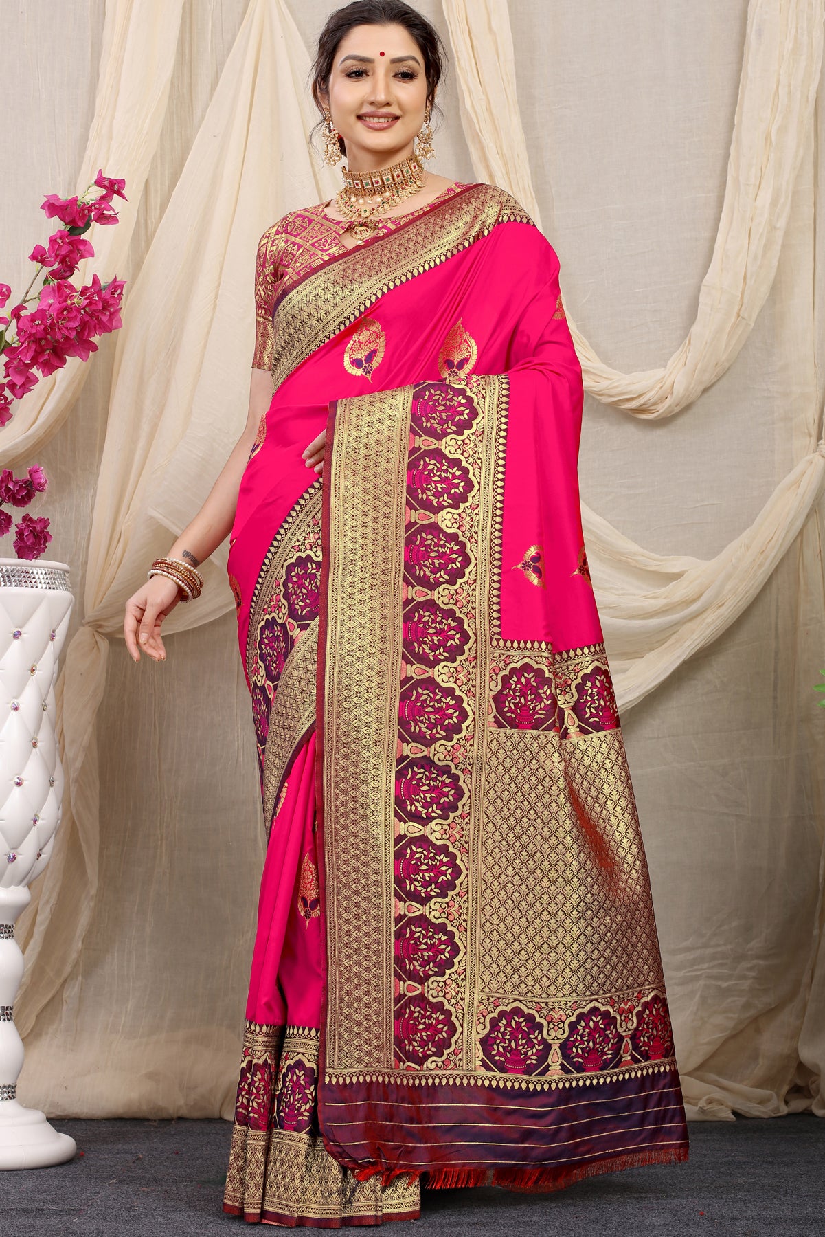 Pink Kanchipuram Pattu Silk Saree