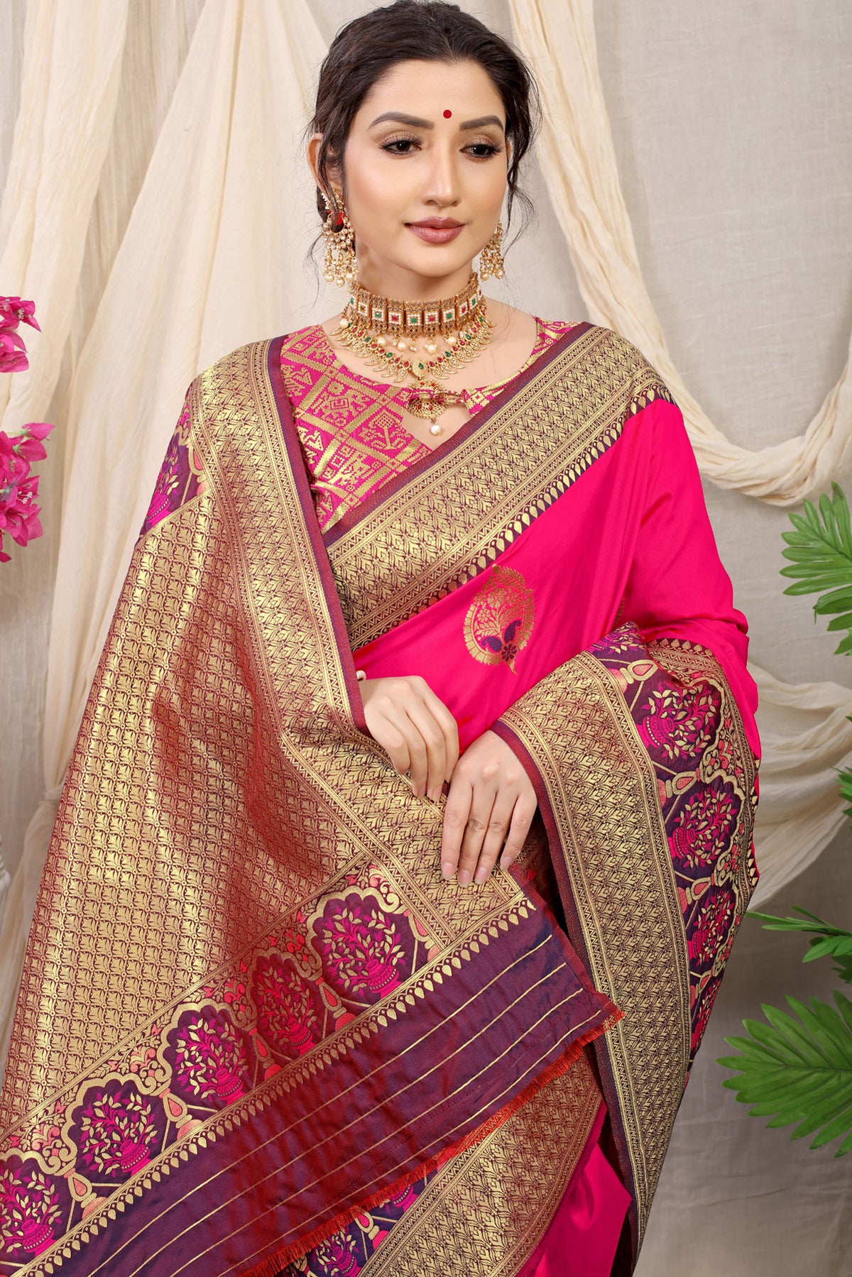 Pink Kanchipuram Pattu Silk Saree