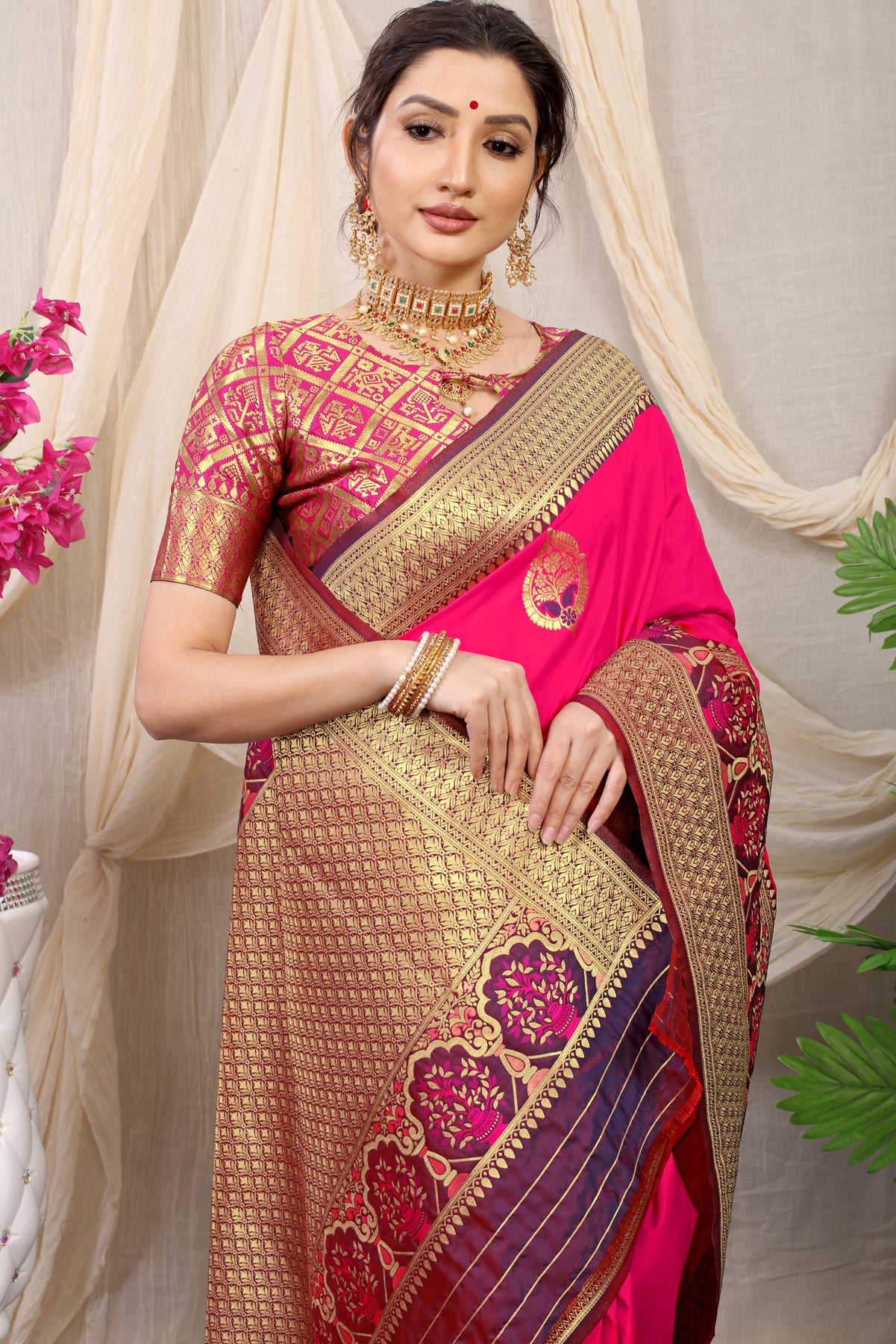 Pink Kanchipuram Pattu Silk Saree