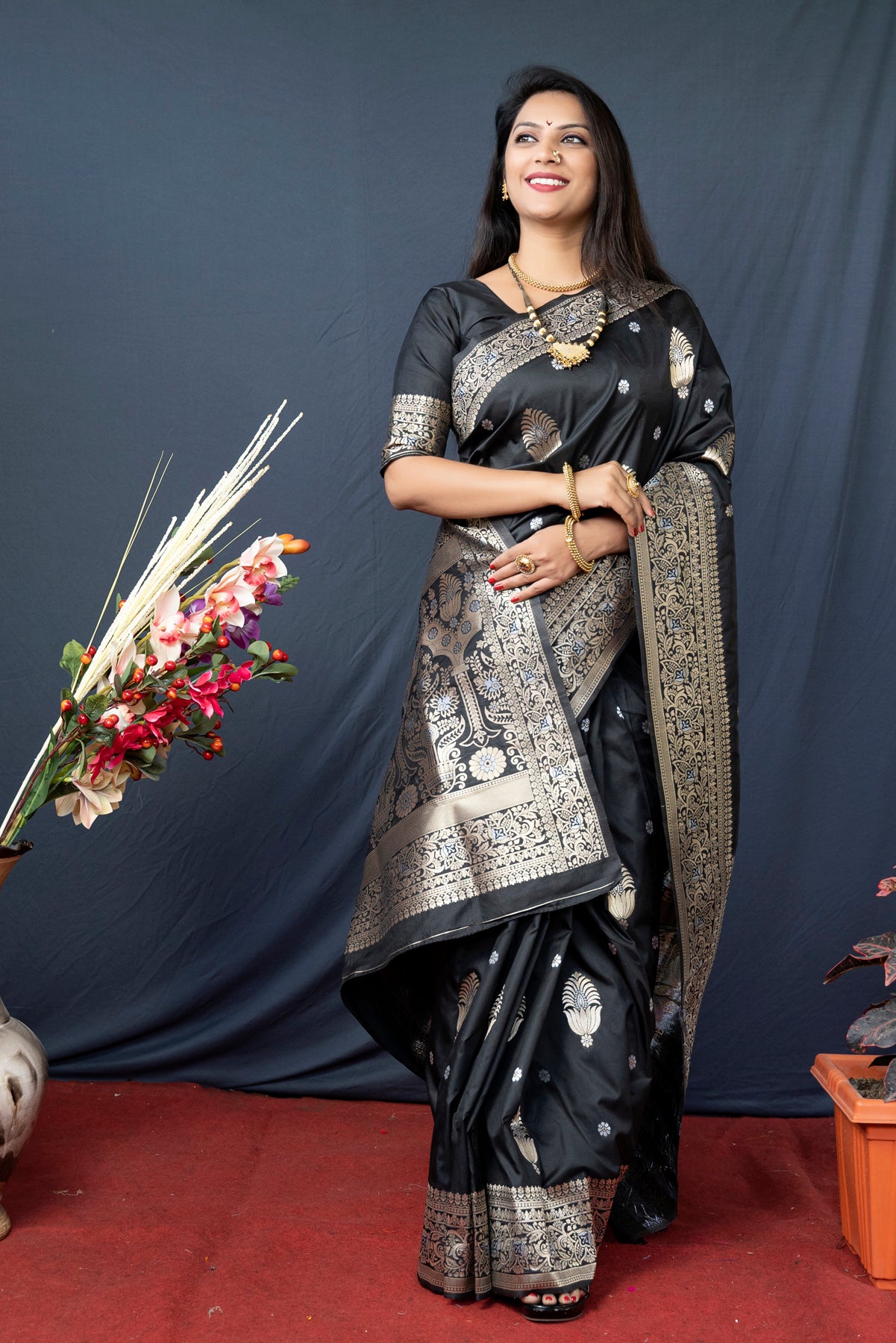 Black Soft Silk  Banarasi Saree