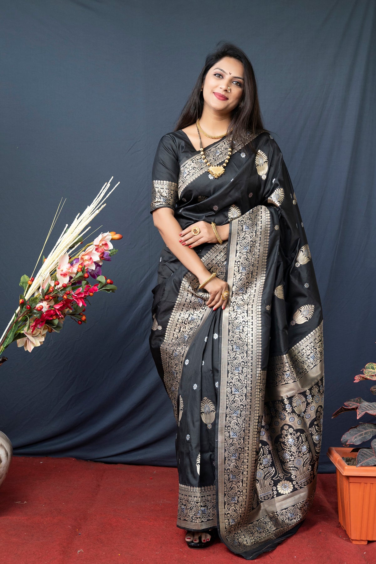 Black Soft Silk  Banarasi Saree