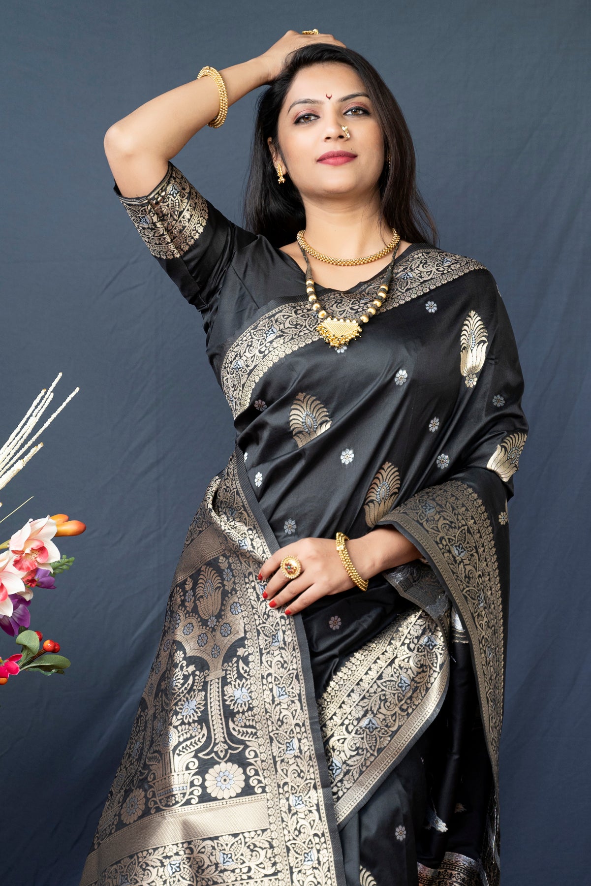 Black Soft Silk  Banarasi Saree