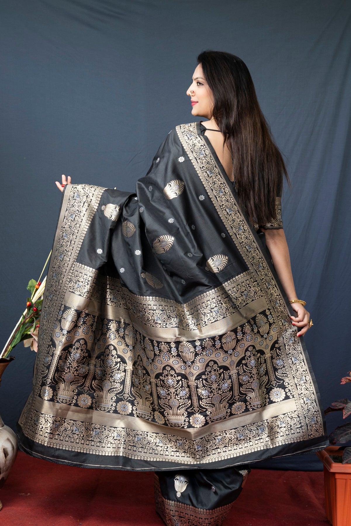 Black Soft Silk  Banarasi Saree