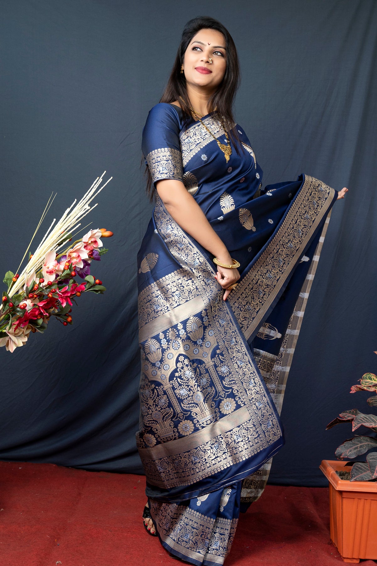 Blue Soft Banarasi Silk Saree