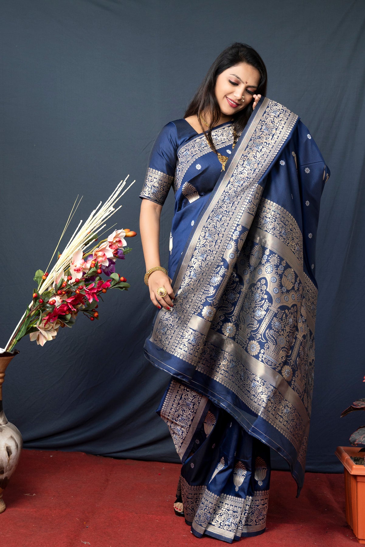 Blue Soft Banarasi Silk Saree