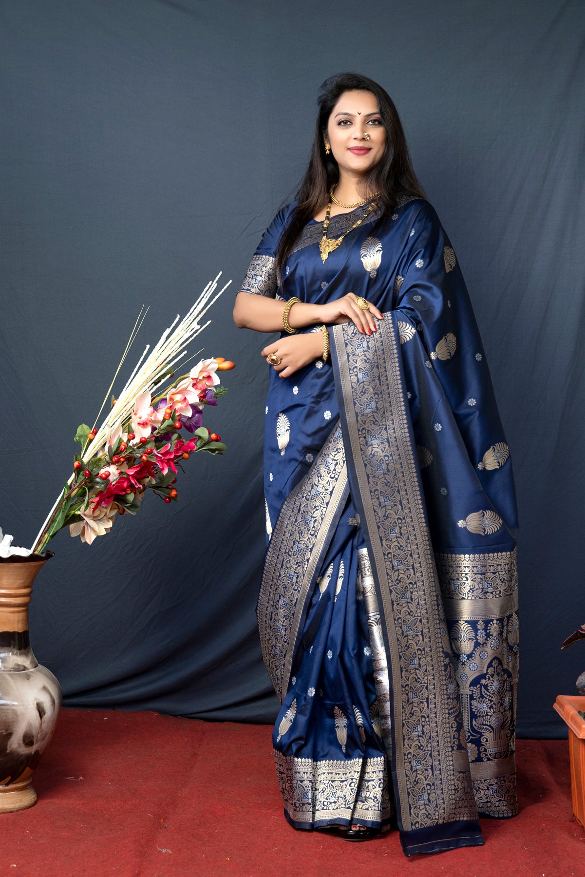 Blue Soft Banarasi Silk Saree