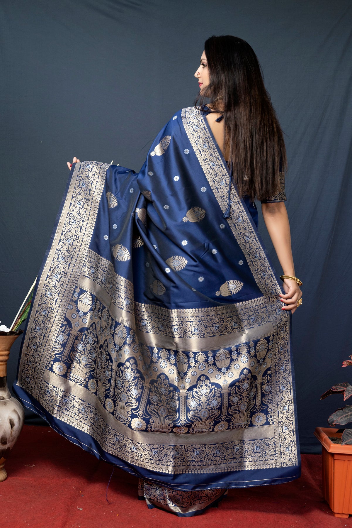 Blue Soft Banarasi Silk Saree