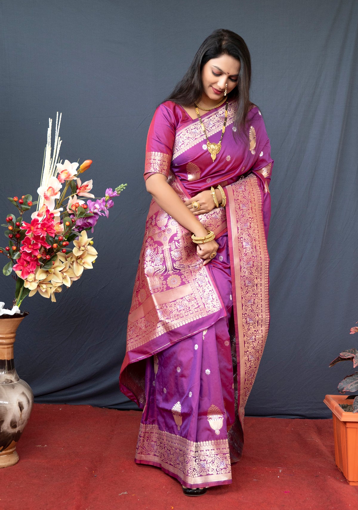 Wine Soft Banarasi Silk Saree