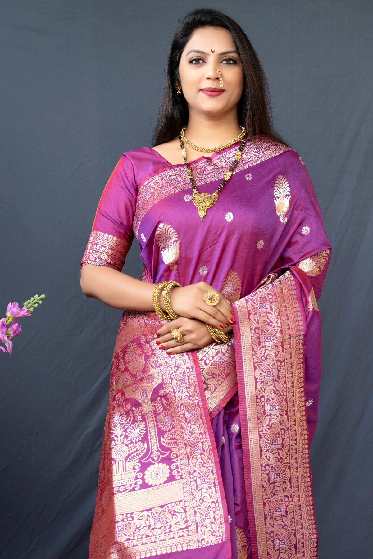 Wine Soft Banarasi Silk Saree