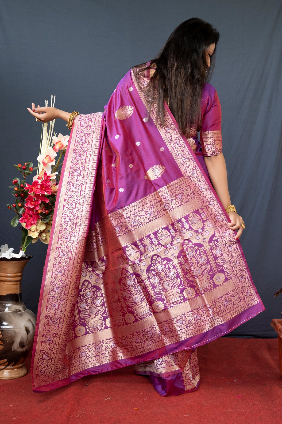 Wine Soft Banarasi Silk Saree