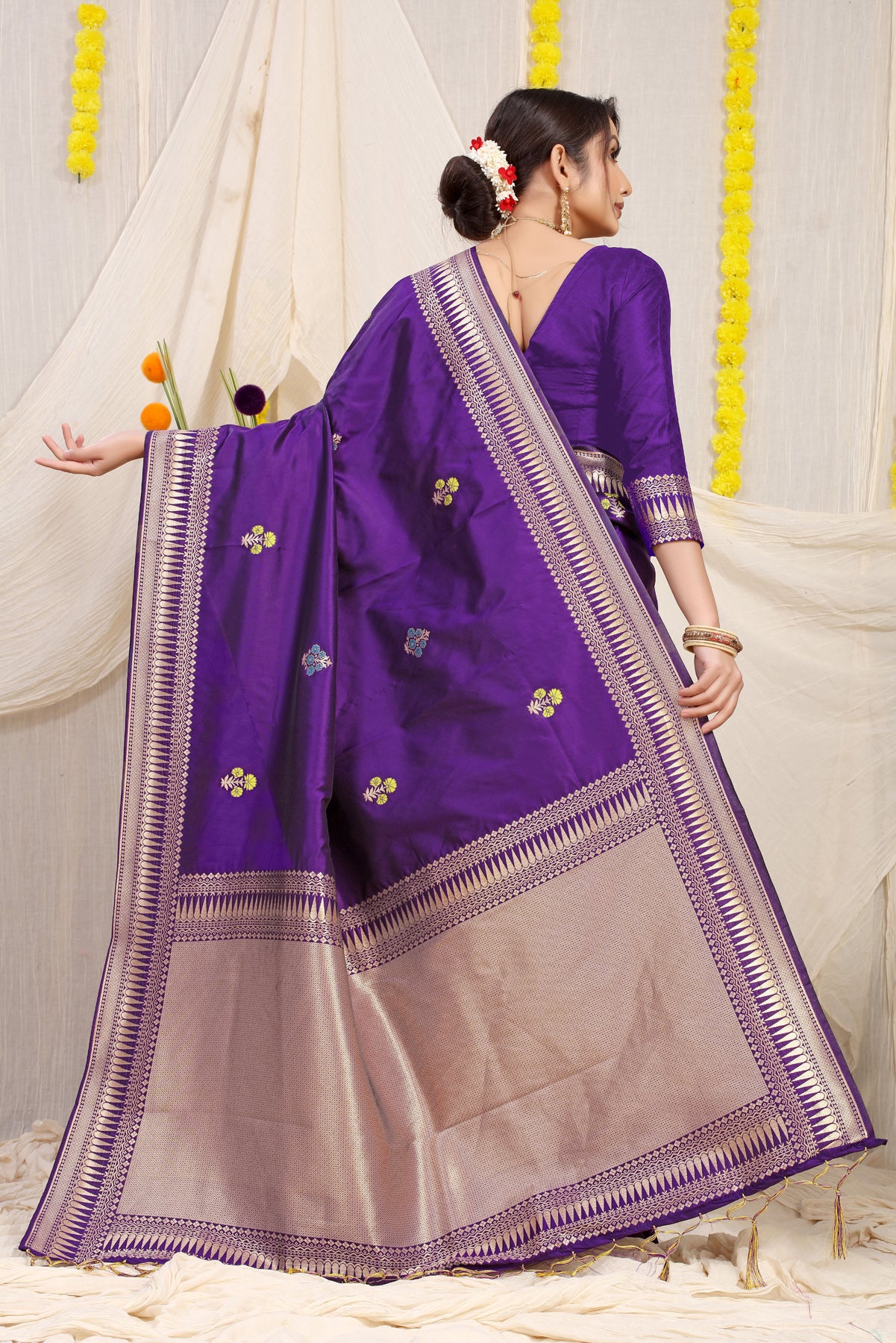 Purple Pure Zari Korvai Kanjivaram Silk Saree | Avishya.com