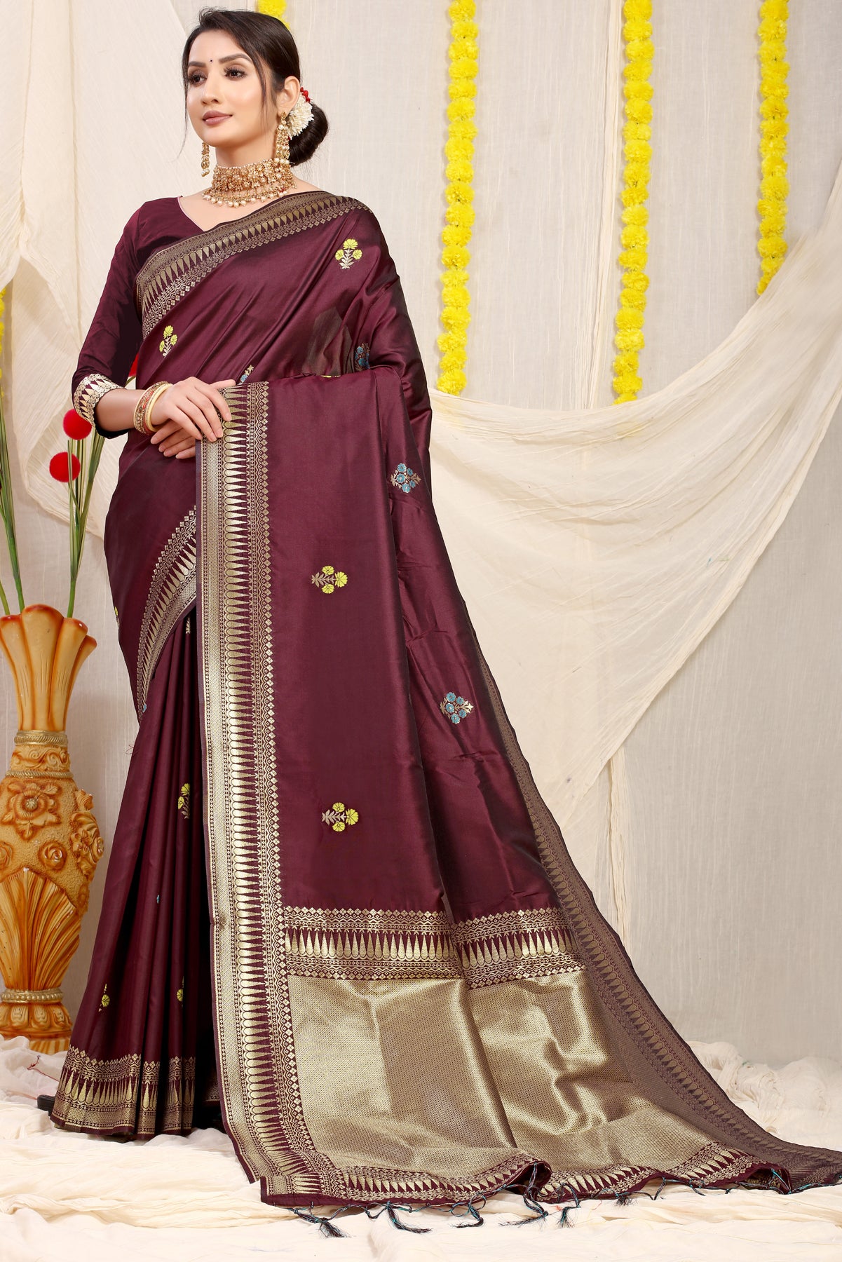 Maroon Kanchipuram Pattu Silk Saree