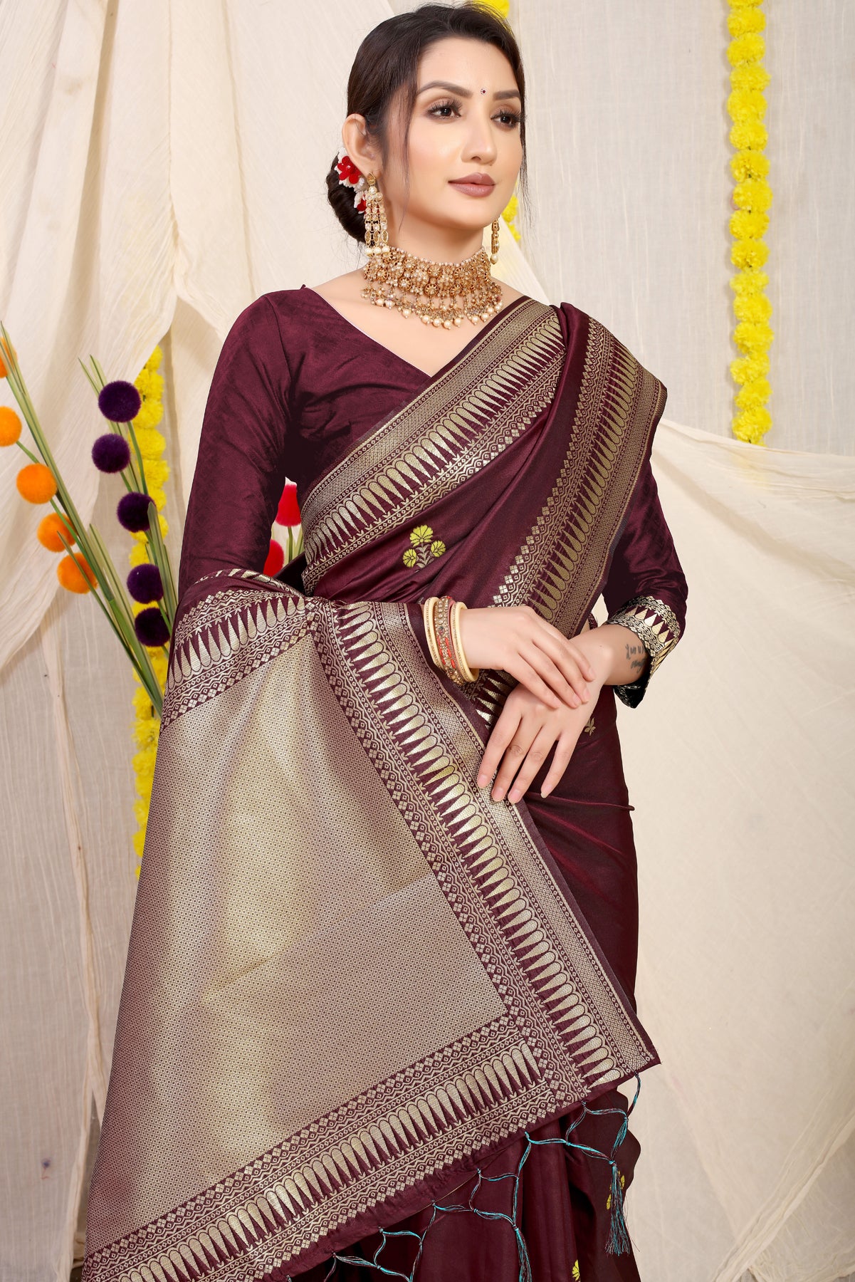 Maroon Kanchipuram Pattu Silk Saree