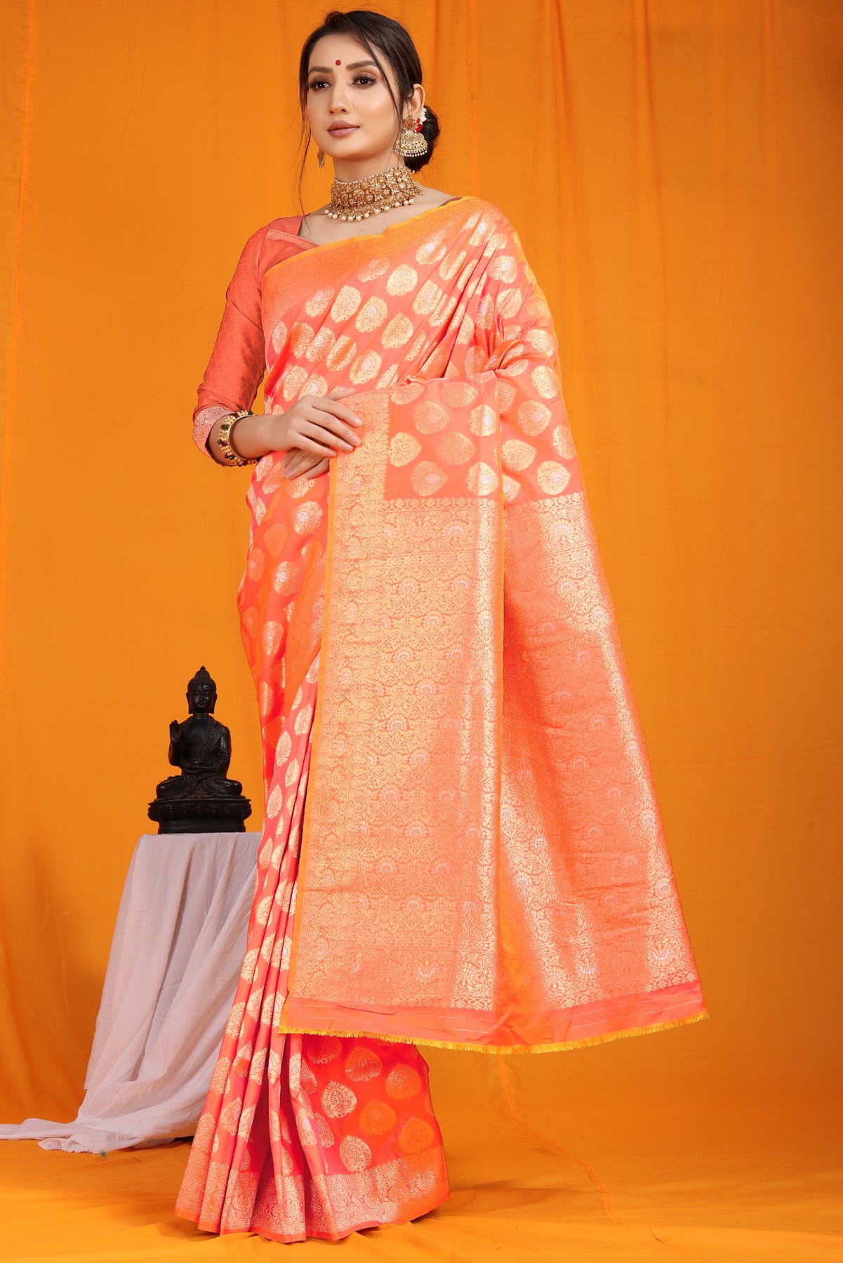 Orange Kanchipuram Pattu Silk Saree