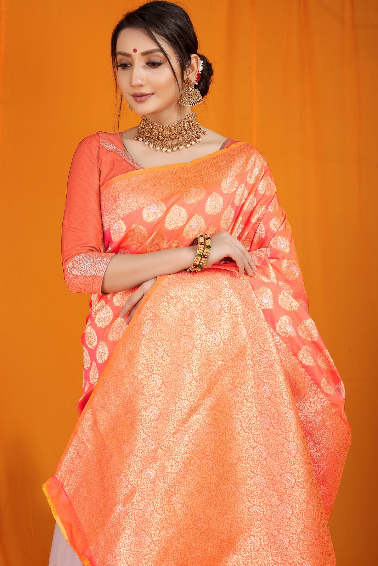 Orange Kanchipuram Pattu Silk Saree