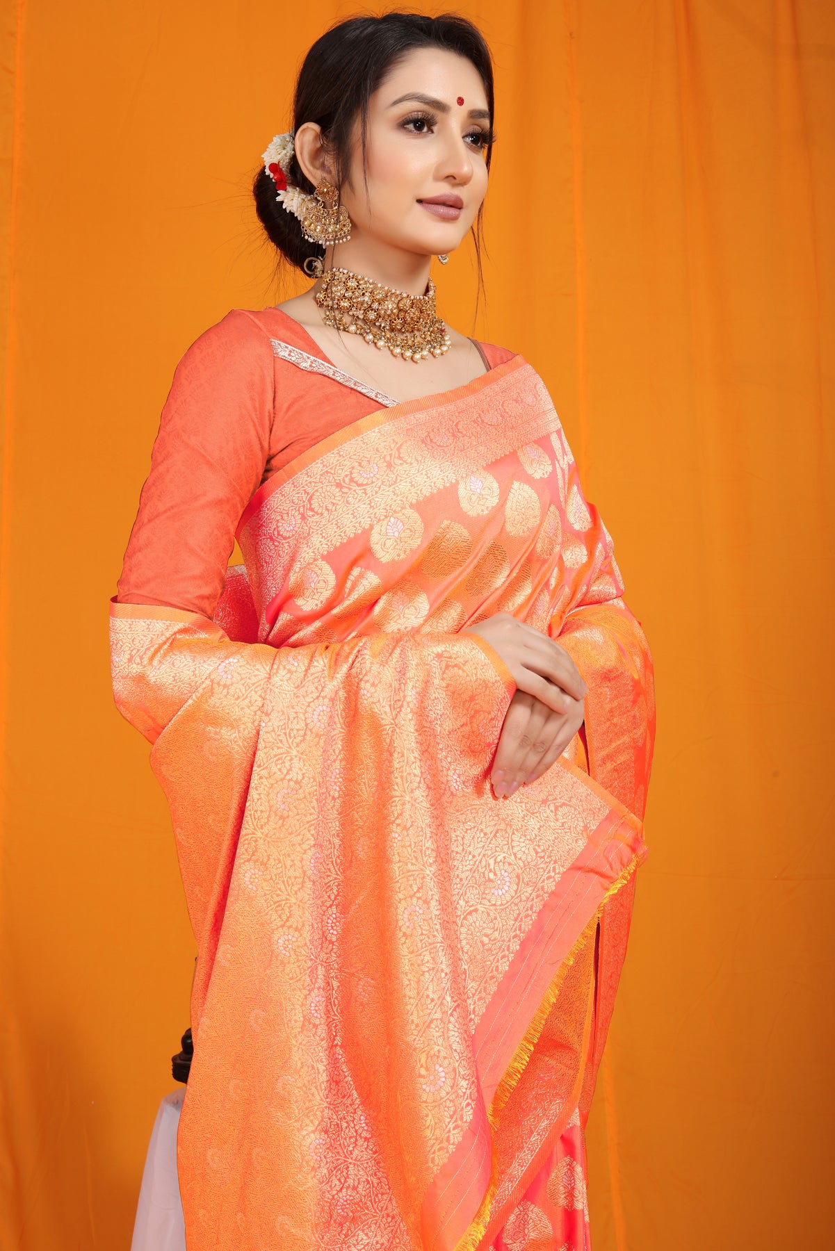 Orange Kanchipuram Pattu Silk Saree