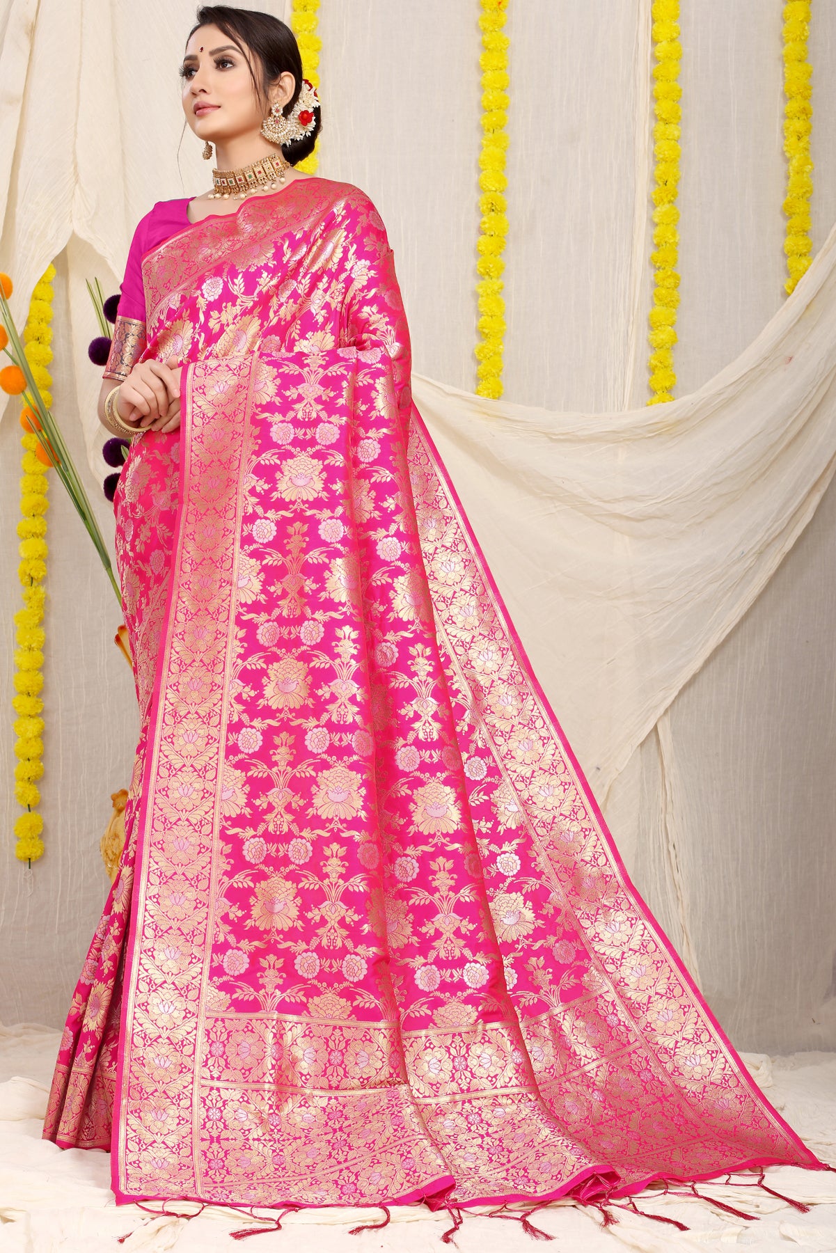 Pink Kanchipuram Pattu Silk Saree