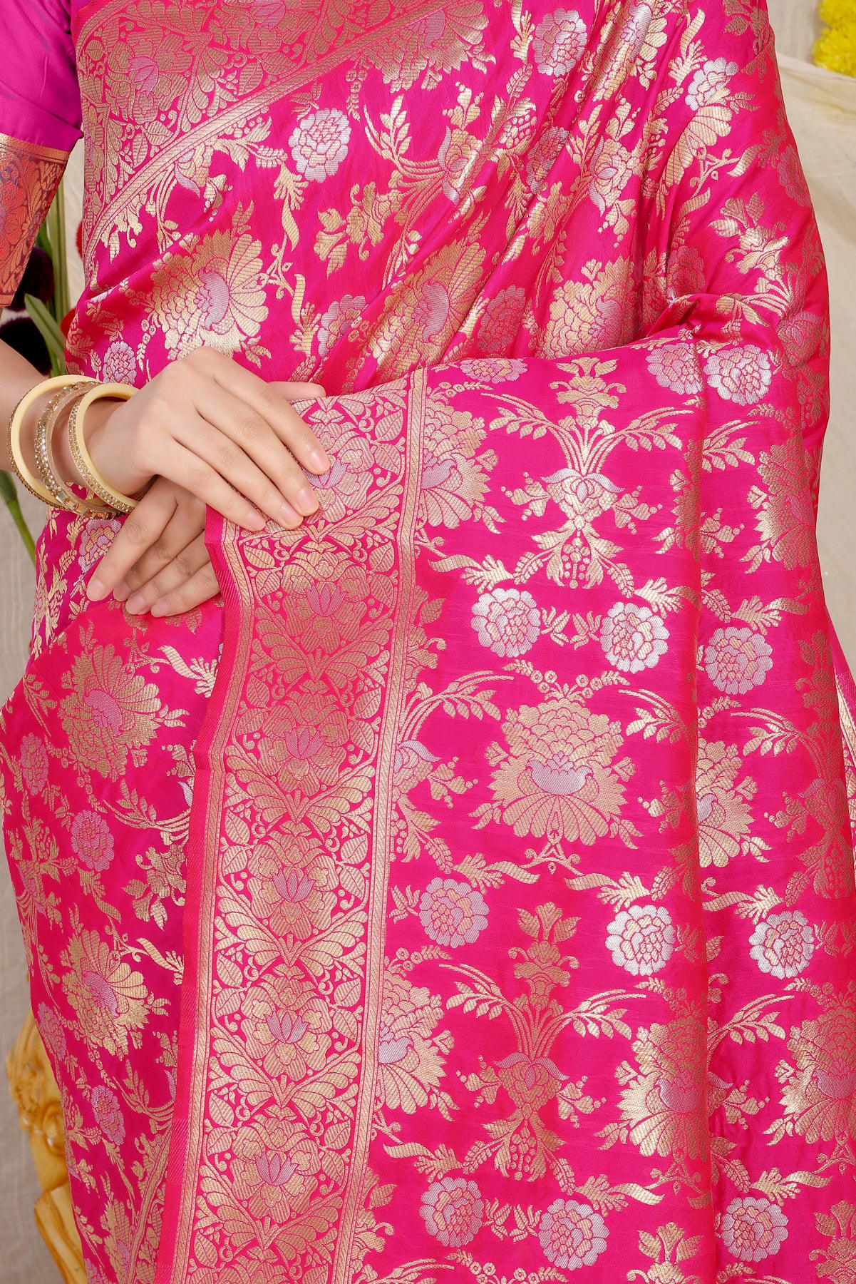 Pink Kanchipuram Pattu Silk Saree