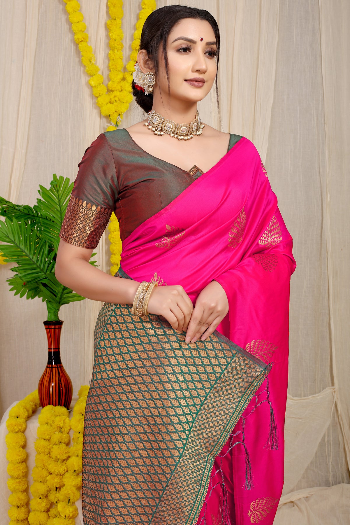 Pink Kanchipuram Pattu Silk Saree  Silk Saree