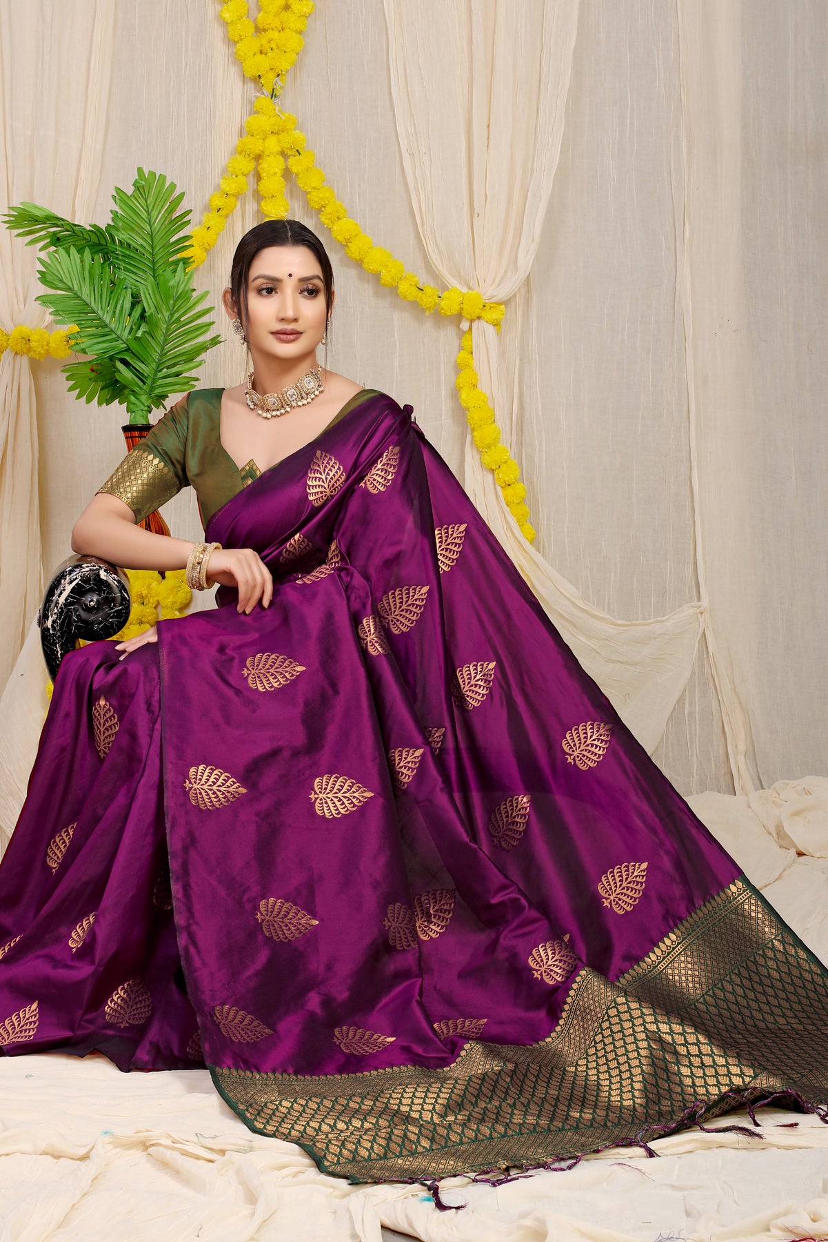 Wine Kanchipuram Pattu Silk Saree