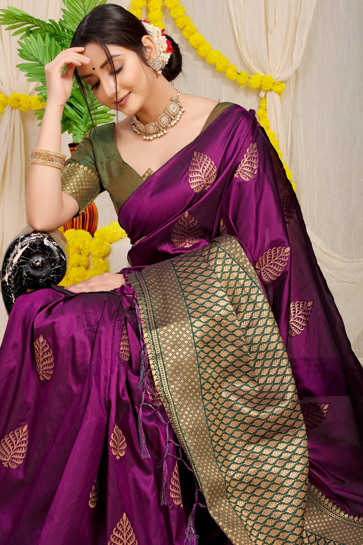 Wine Kanchipuram Pattu Silk Saree