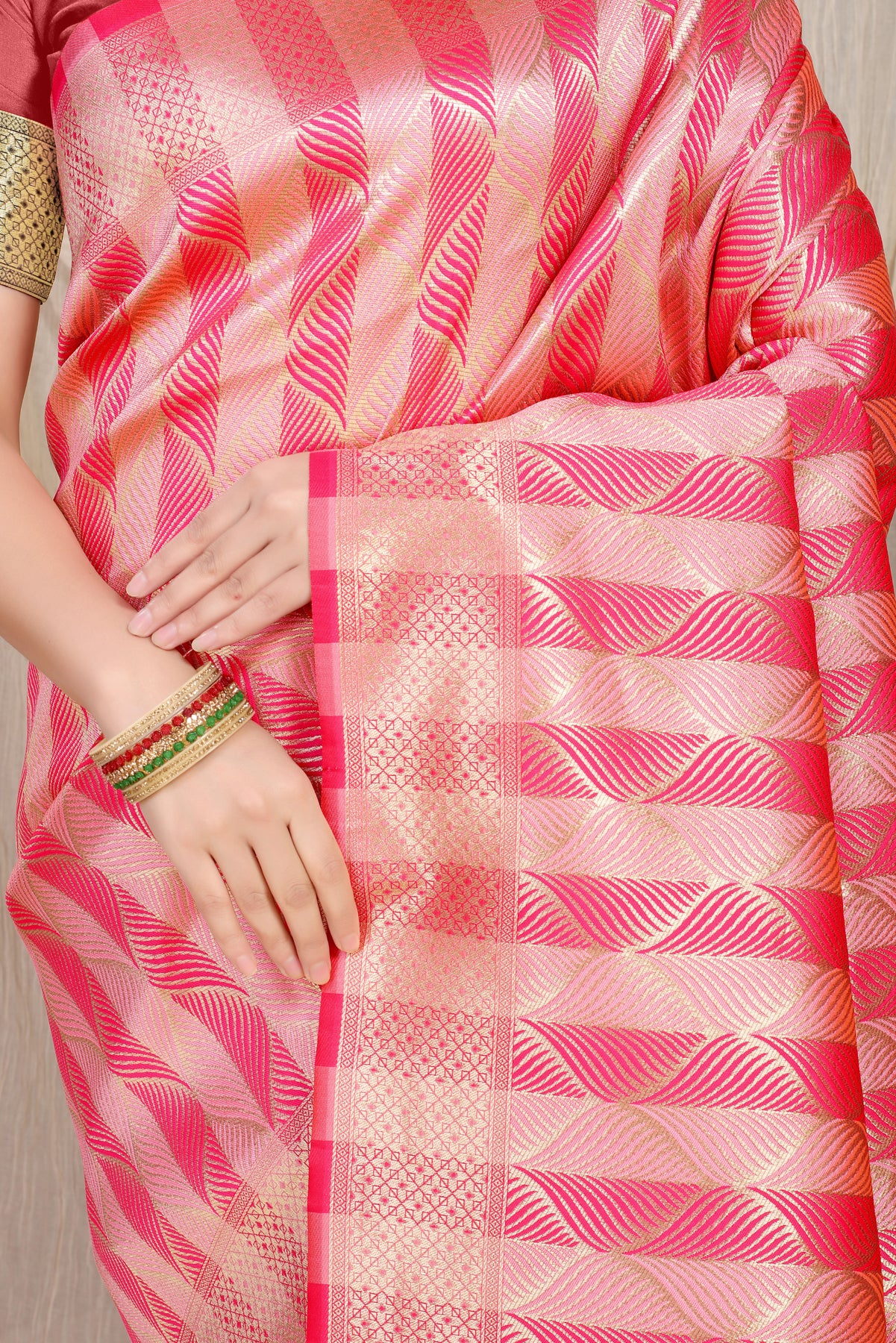 Peach Kanchipuram Pattu Silk Saree