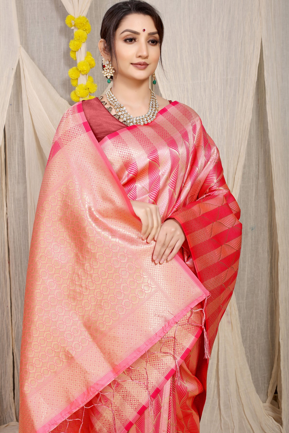 Peach Kanchipuram Pattu Silk Saree