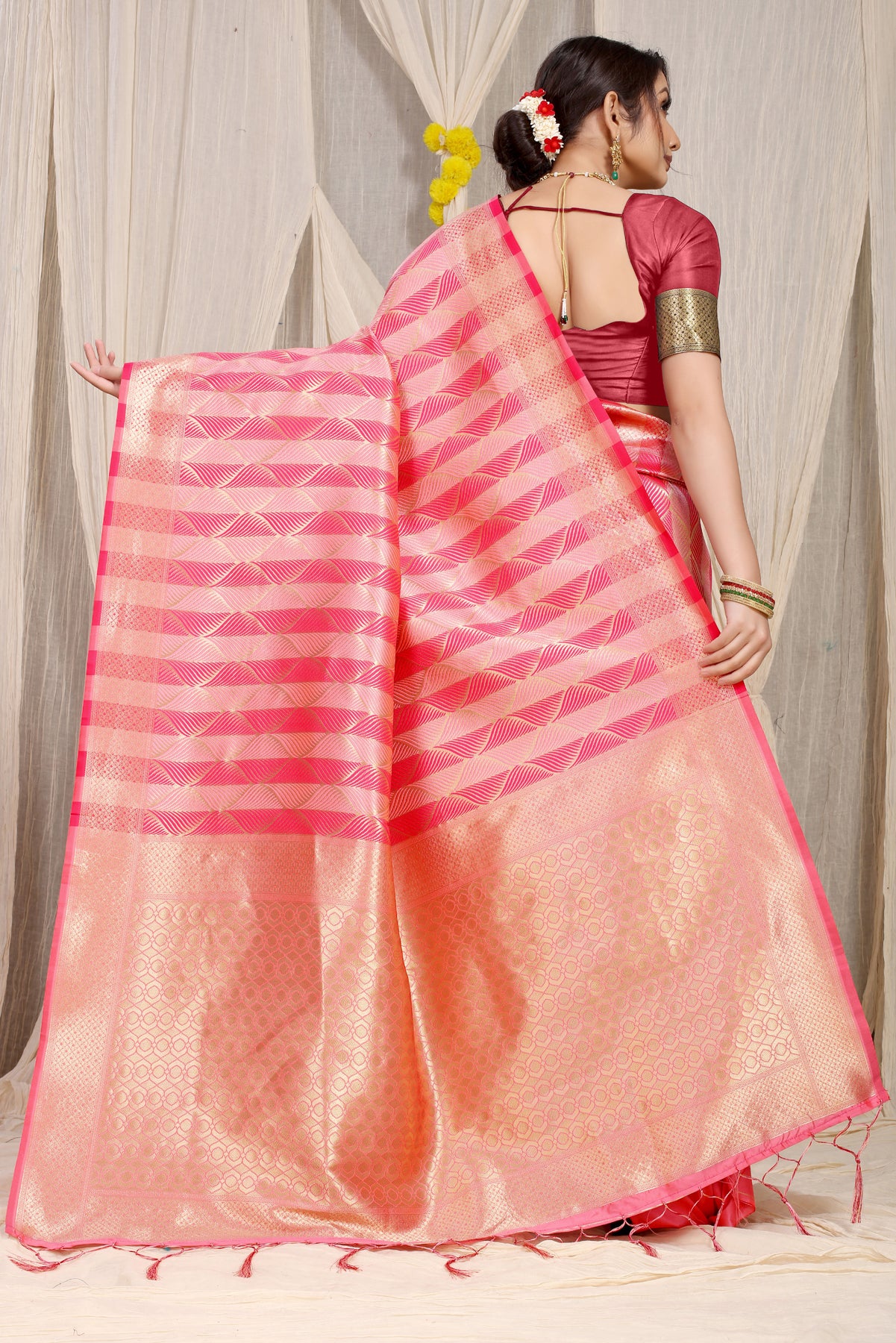 Peach Kanchipuram Pattu Silk Saree