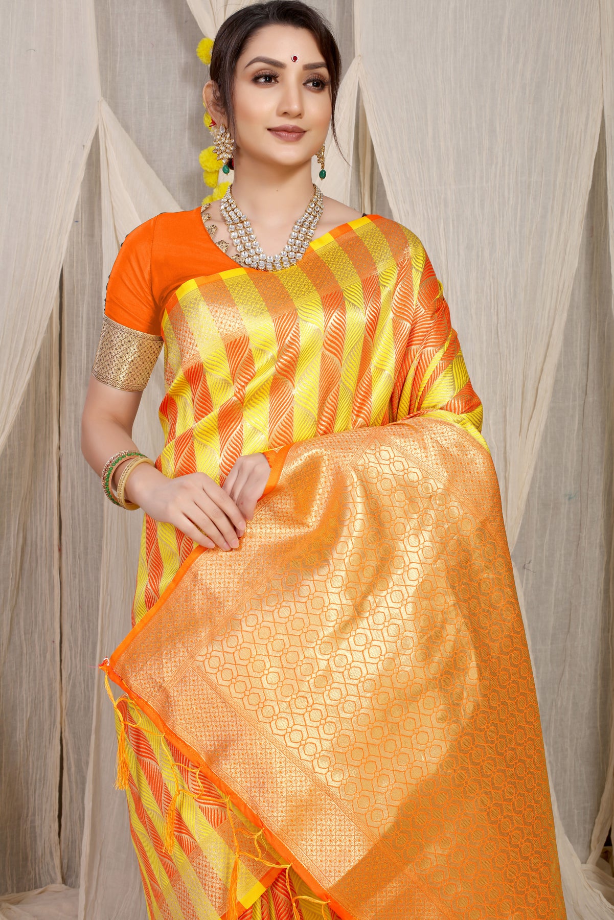 Yellow Kanchipuram Pattu Silk Saree