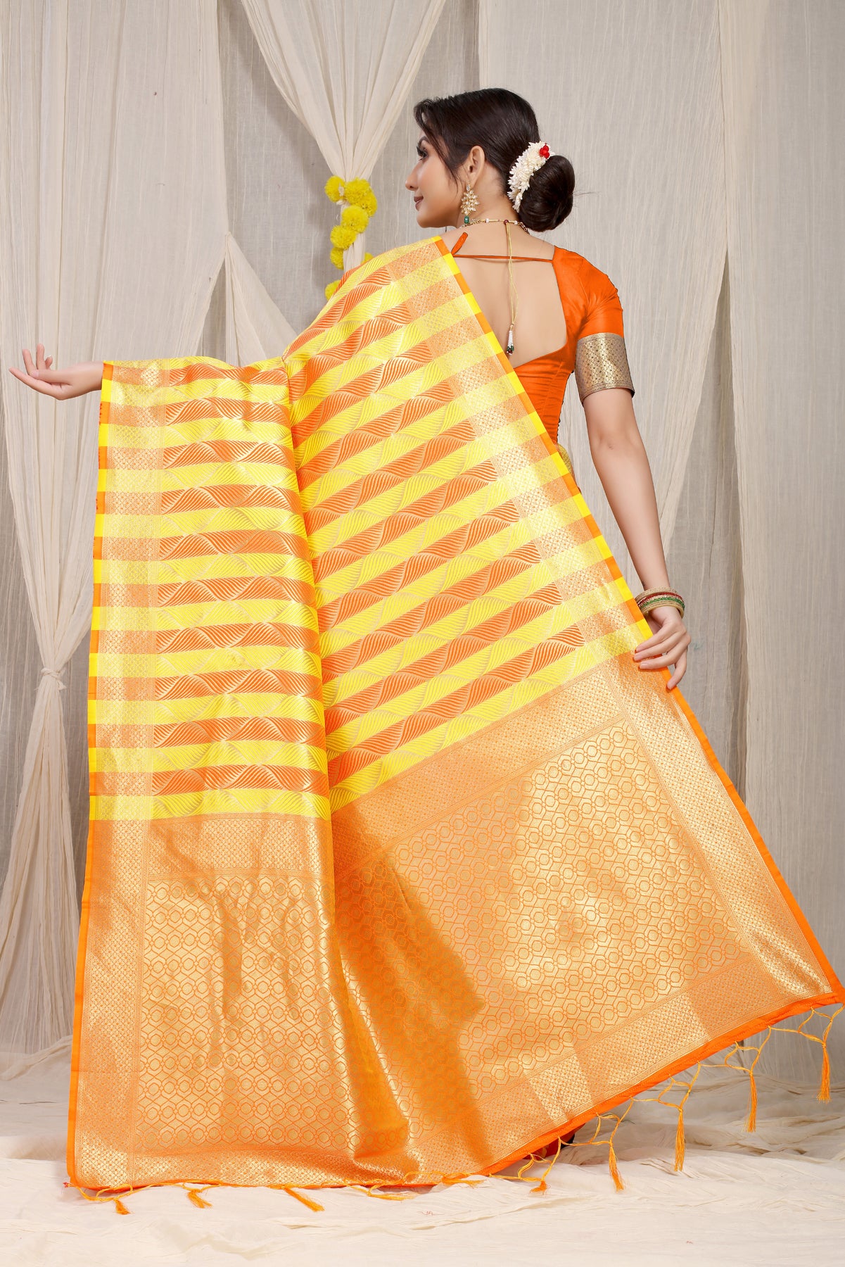 Yellow Kanchipuram Pattu Silk Saree