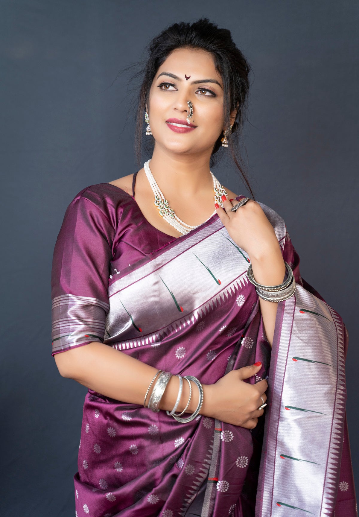 Wine Soft Silk Maharashtrian Paithani Saree