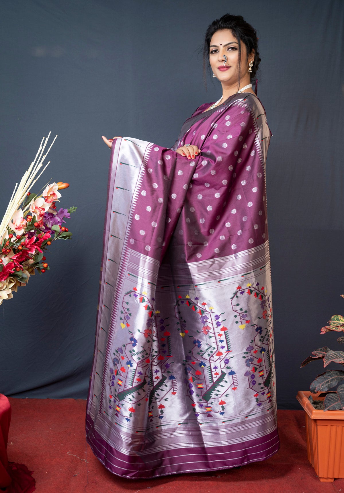 Wine Soft Silk Maharashtrian Paithani Saree