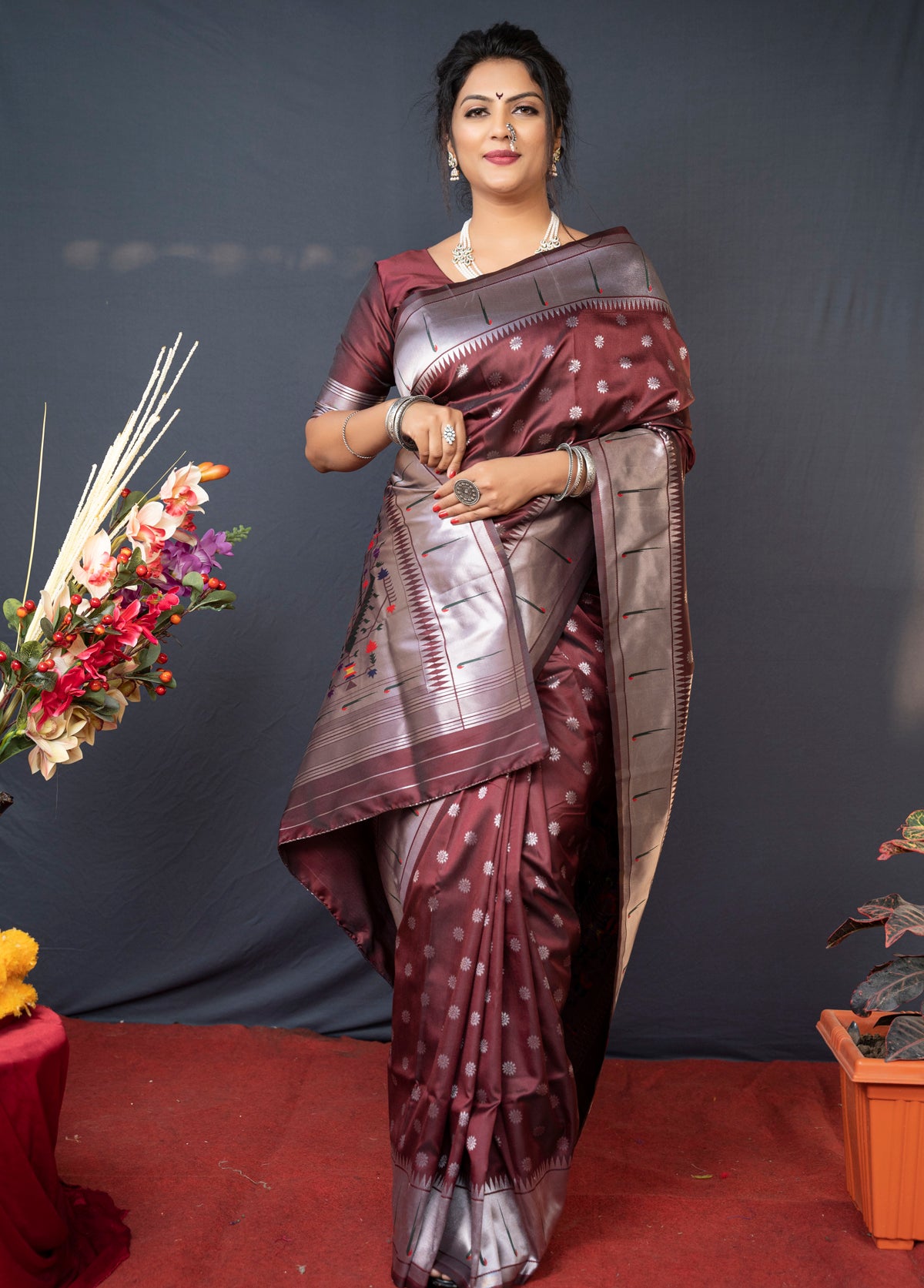 Maroon Soft Silk Maharashtrian Paithani Saree