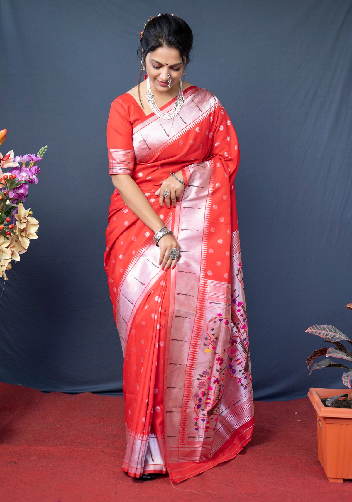 Red Soft Silk Maharashtrian Paithani Saree